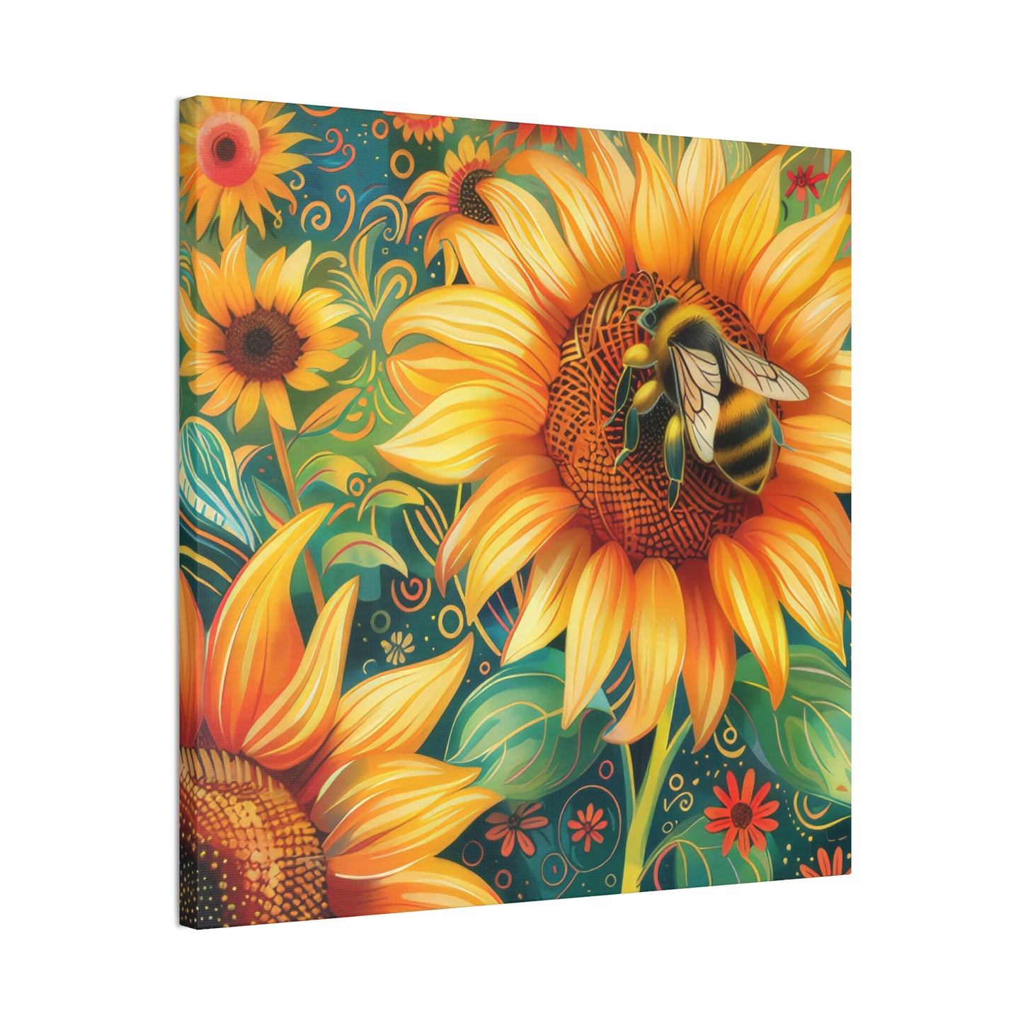 Sunflower and Bee - Canvas Stretched, 0.75"