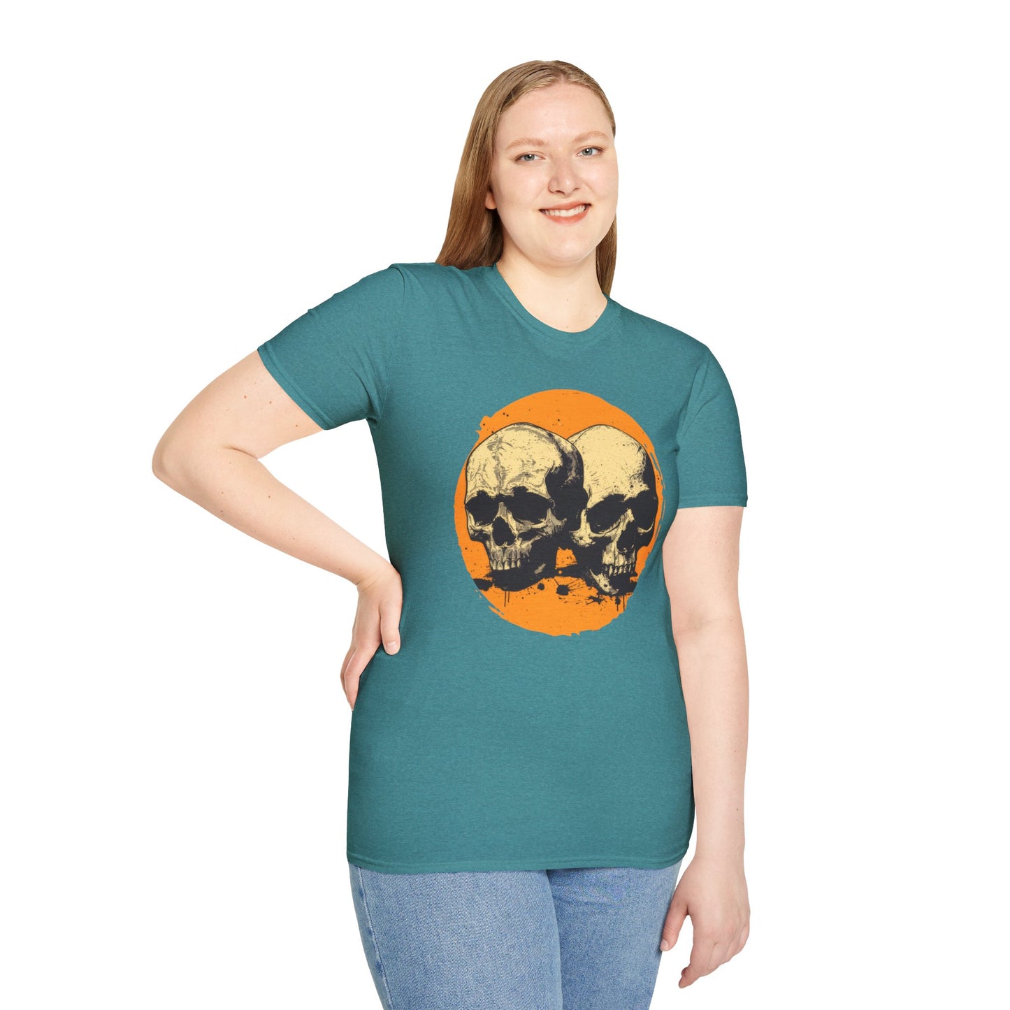 Skulls on Orange - Unisex Softstyle T-Shirt