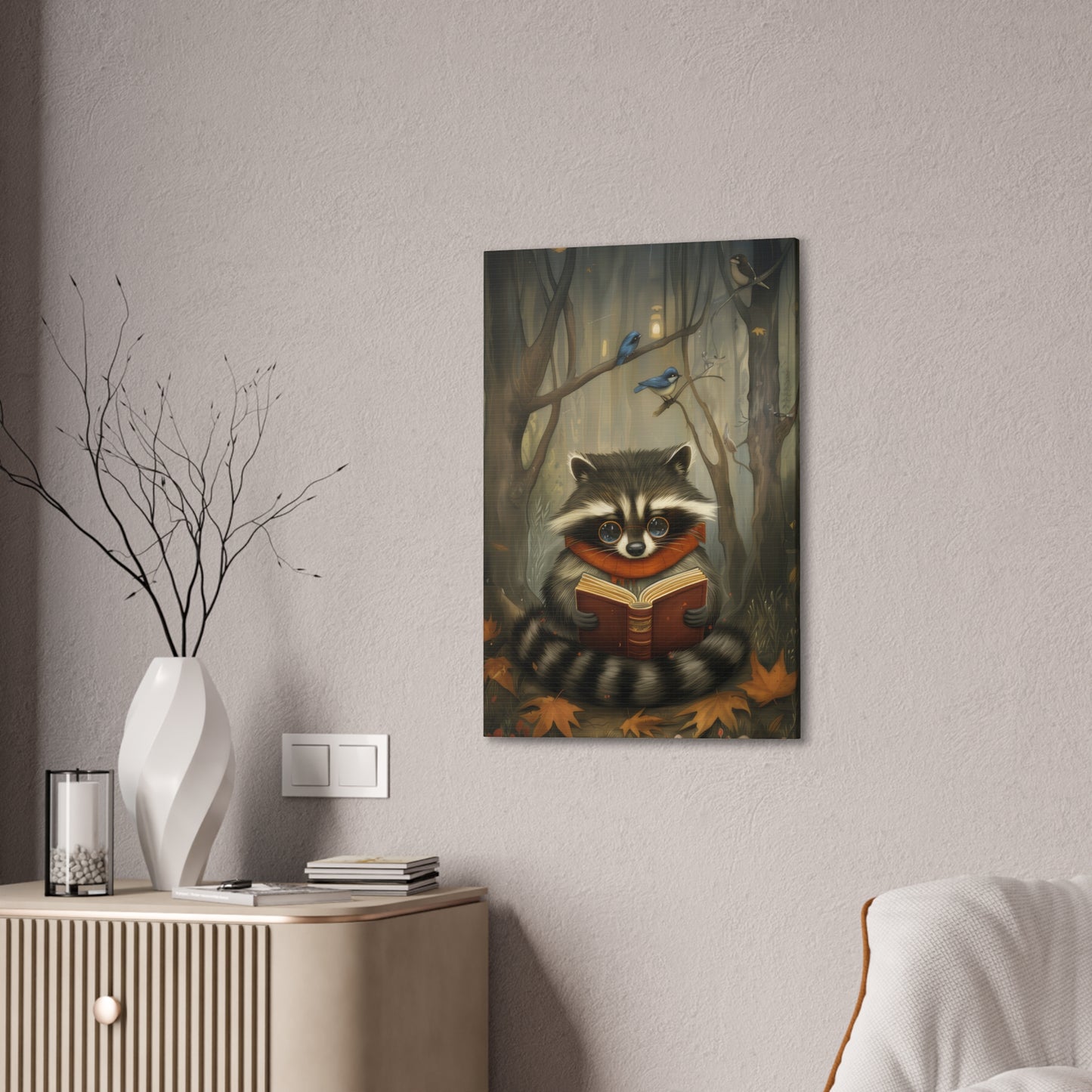 Reading Raccoon - Canvas Stretched, 0.75"