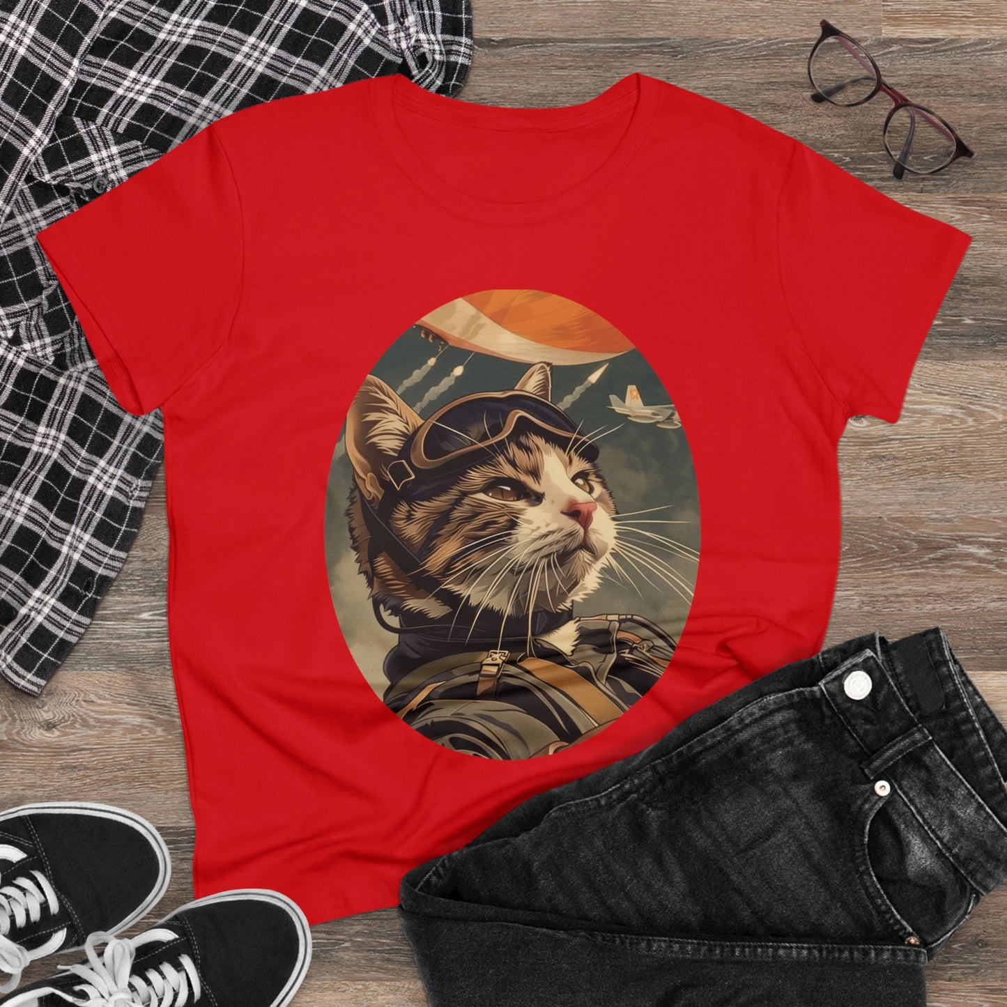 Kitty Fighter Pilot - Women's Midweight Cotton Tee