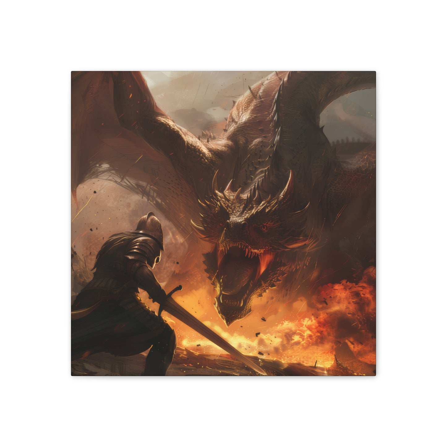 Fighter and Dragon - Canvas Stretched, 0.75"