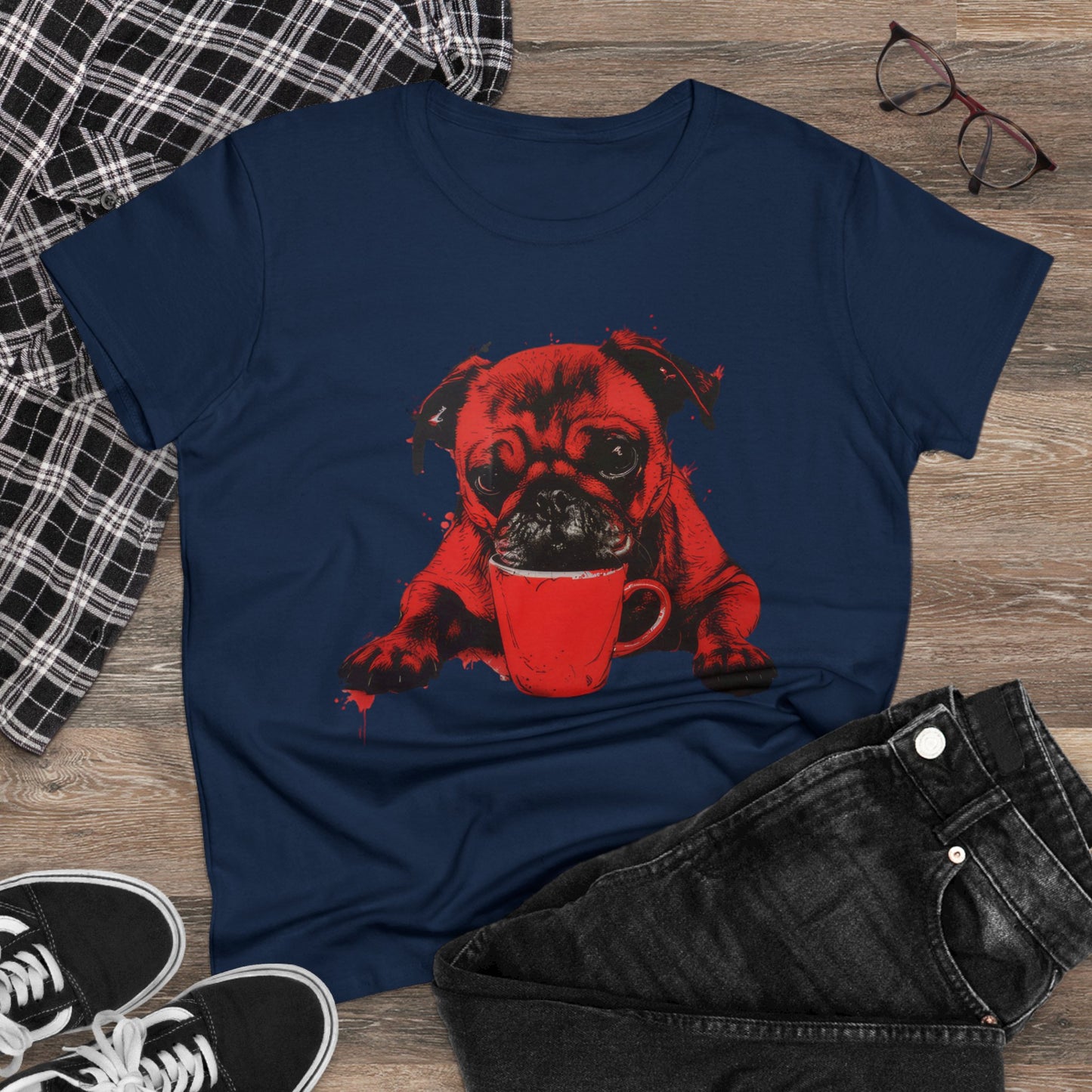 Dog Likes Coffee - Women's Midweight Cotton Tee