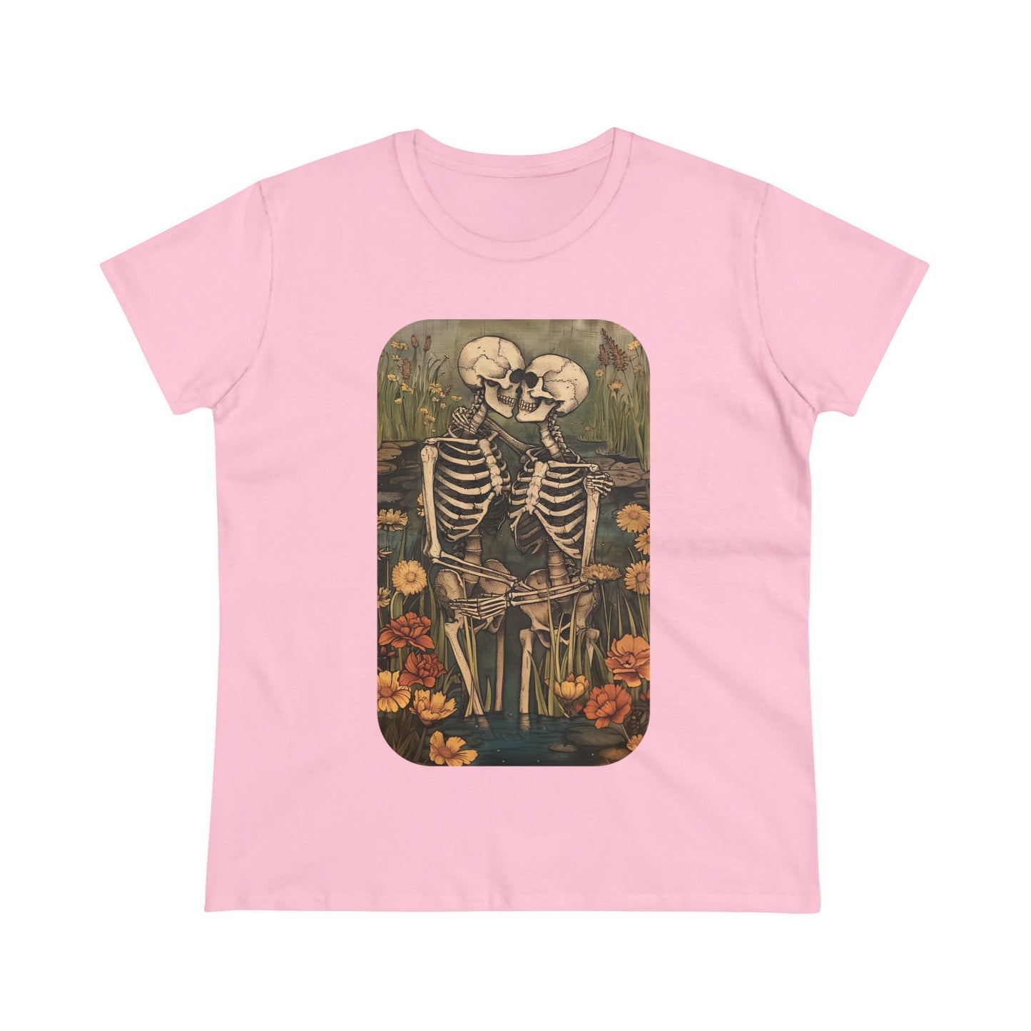 Skeleton Embrace - Flowers - Women's Midweight Cotton Tee