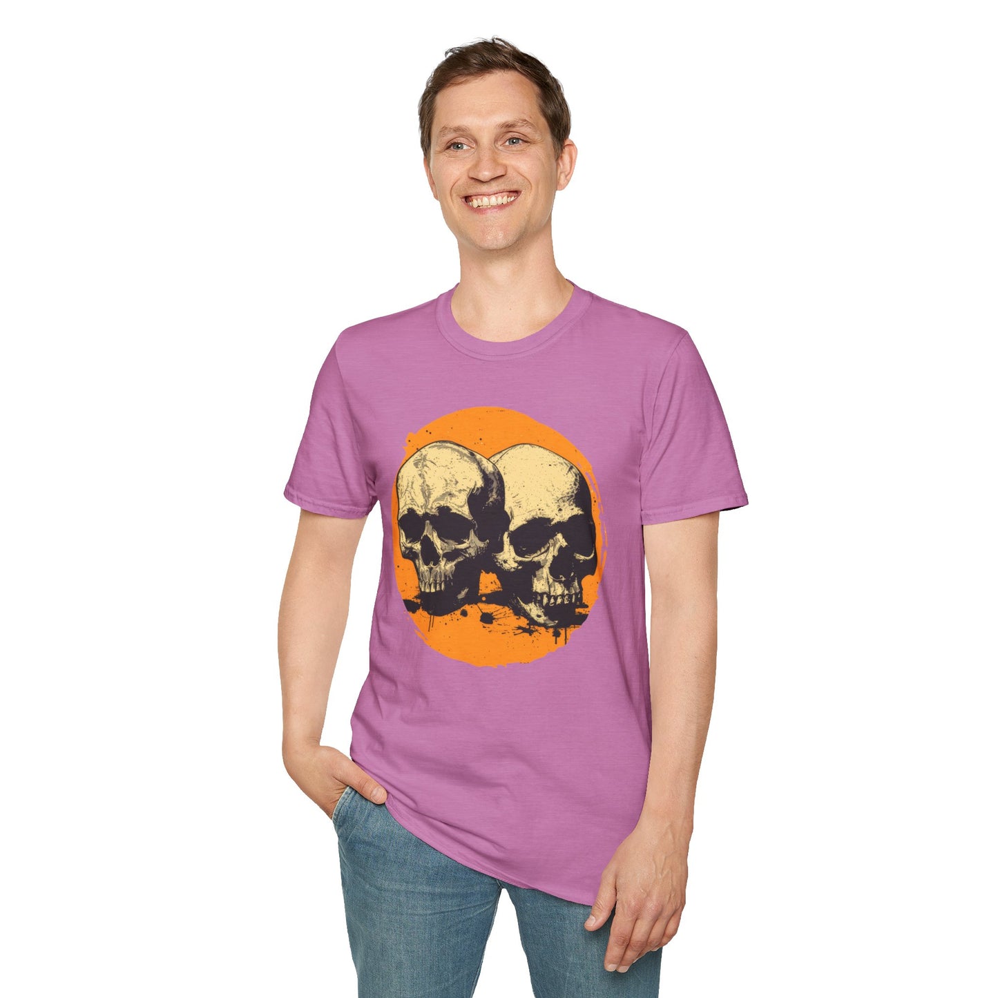 Skulls on Orange - Unisex Softstyle T-Shirt