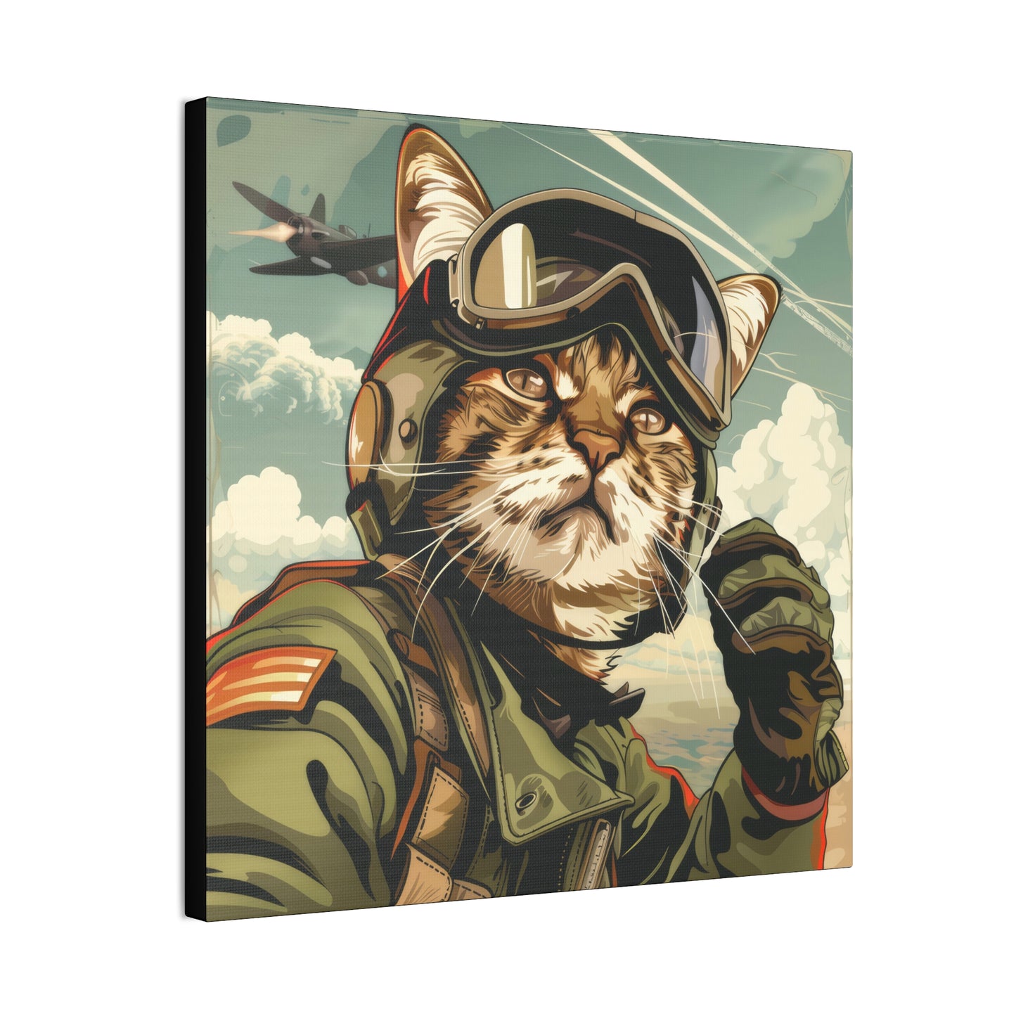 Kitty Fighter Pilot - Canvas Stretched, 0.75"