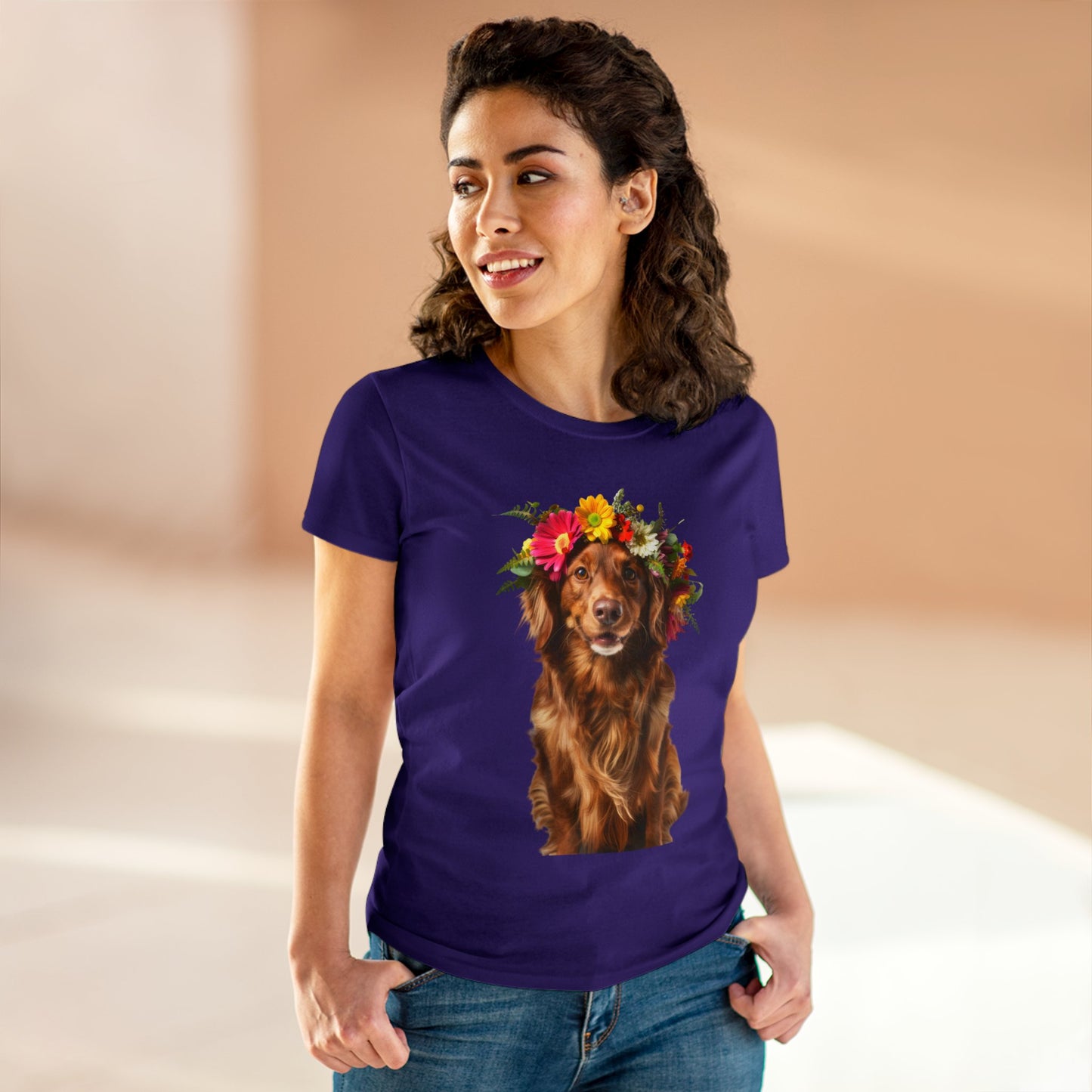 Dog's Flower Crown - Women's Midweight Cotton Tee