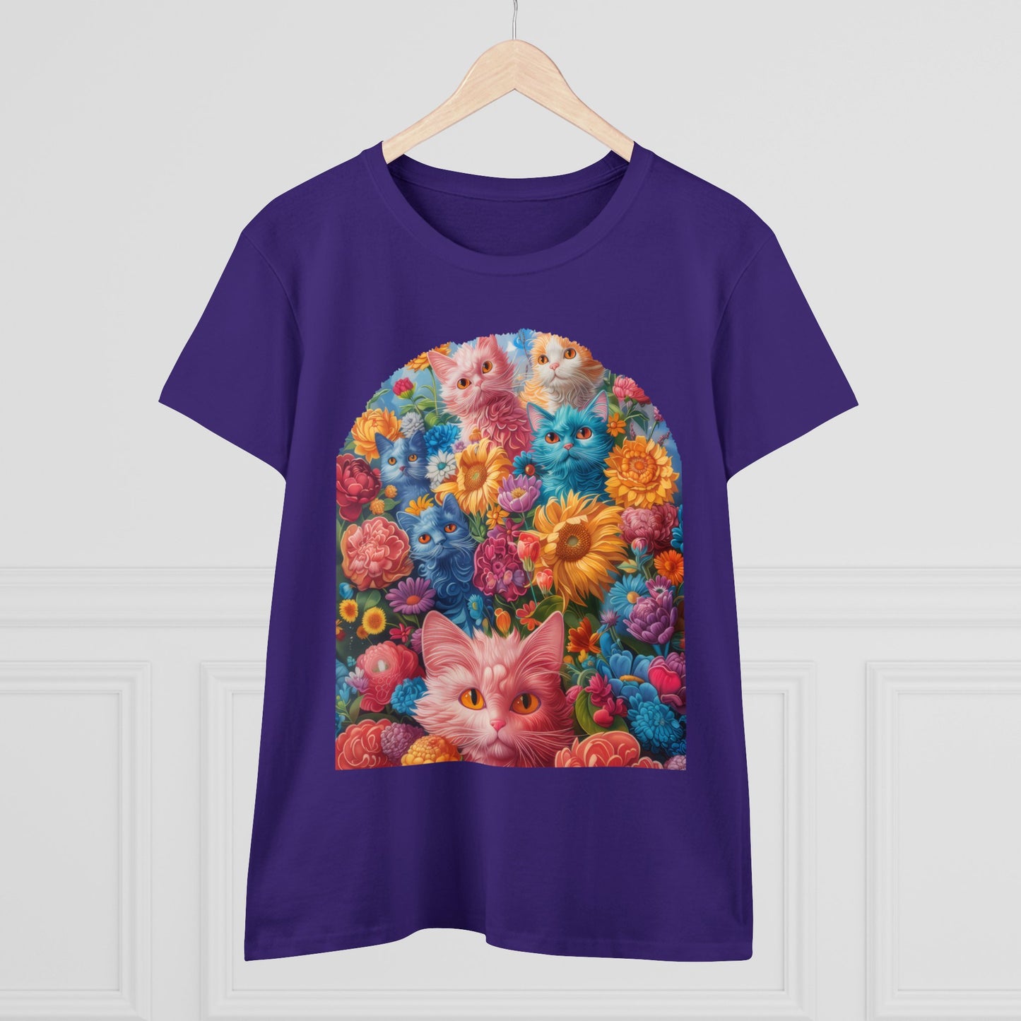 Cats and Flowers - Women's Midweight Cotton Tee