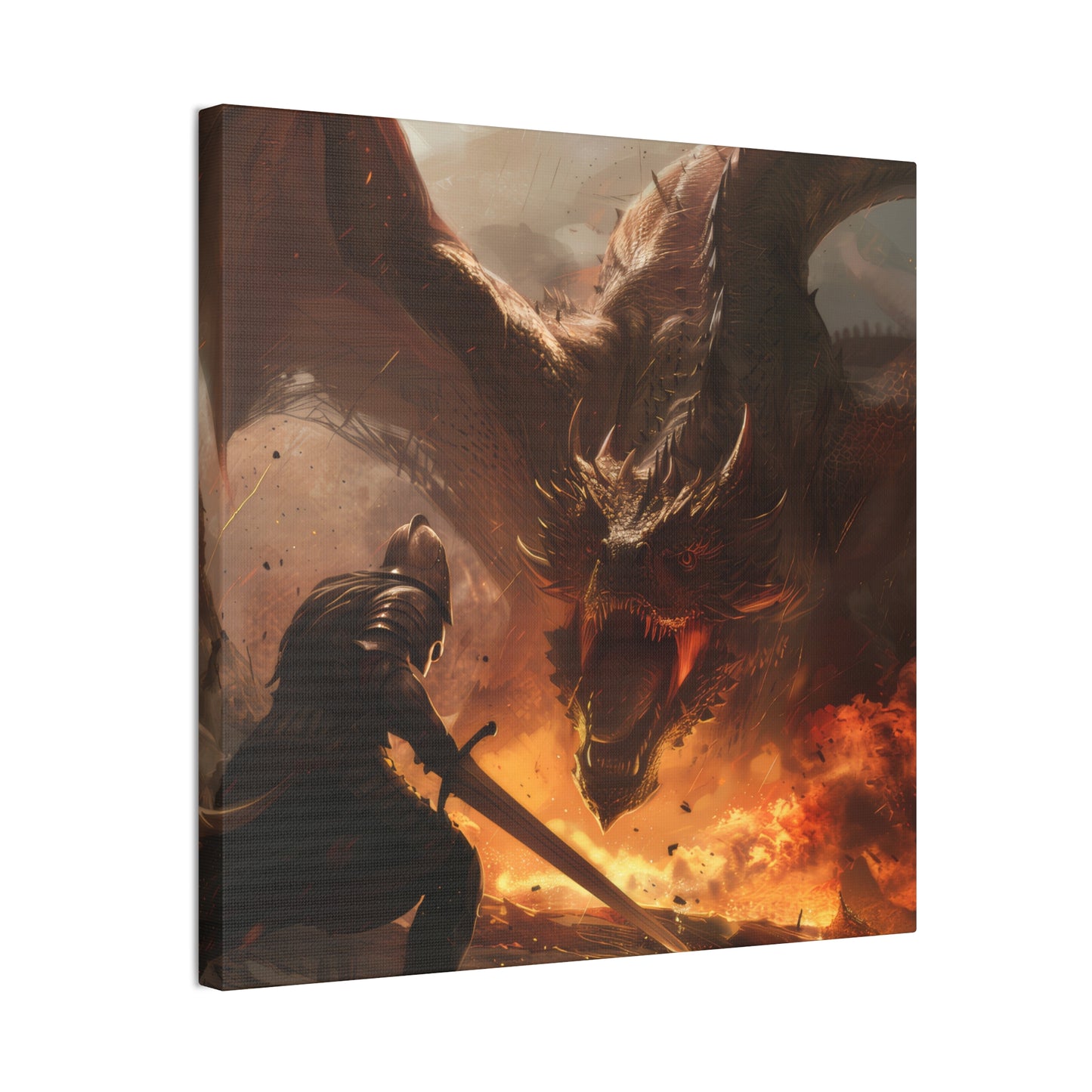 Fighter and Dragon - Canvas Stretched, 0.75"