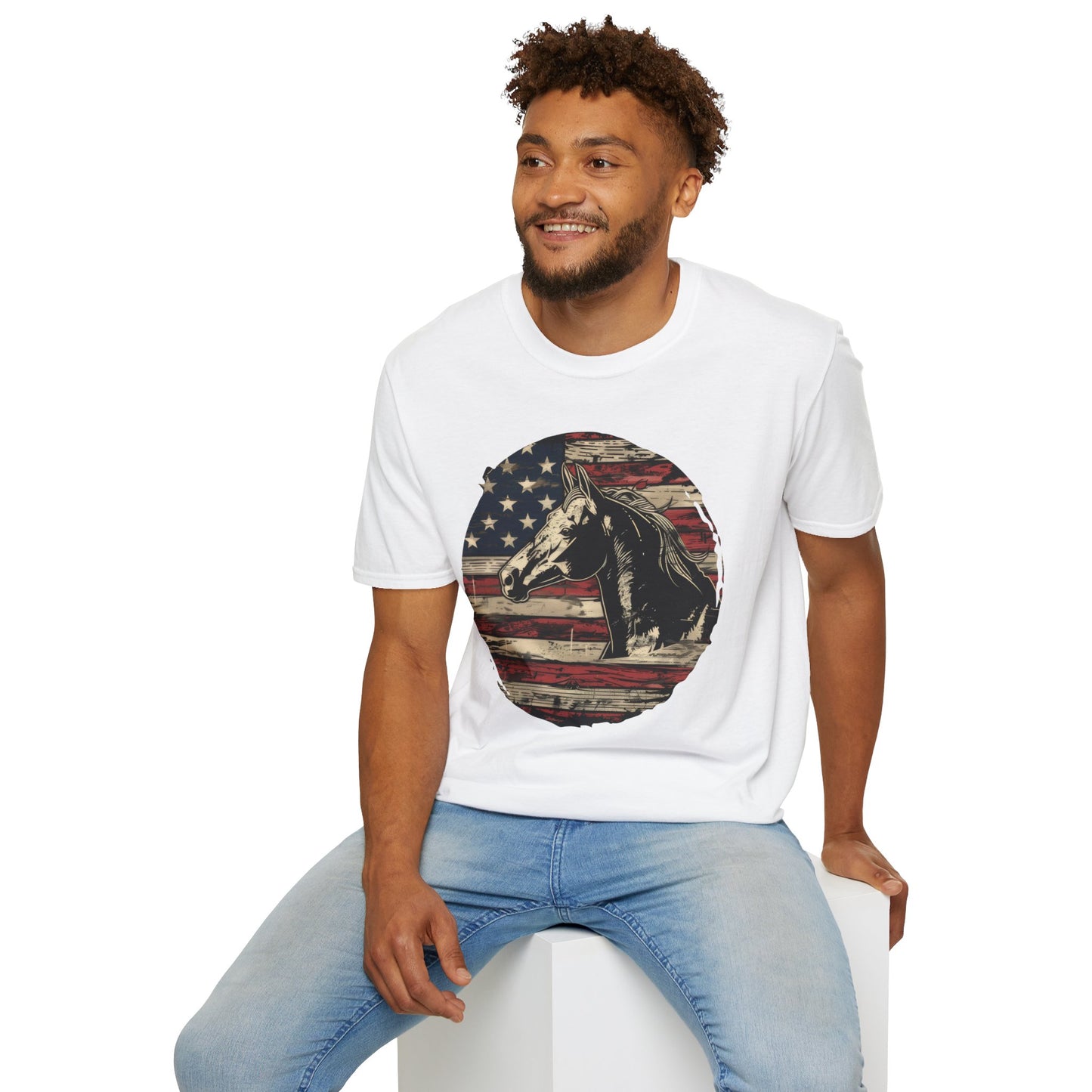 Horse and Flag - Unisex Softstyle T-Shirt