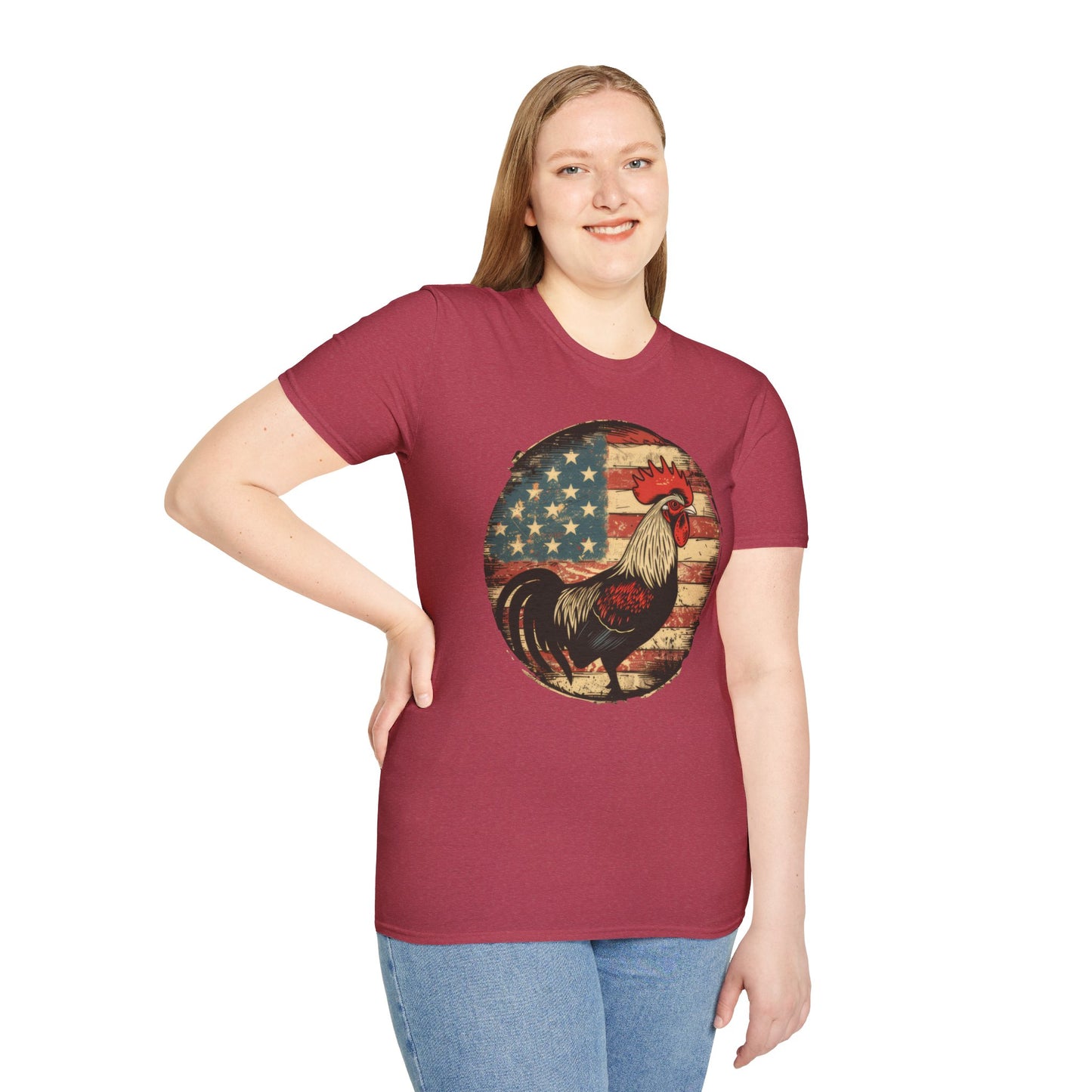 Rooster and Flag - Unisex Softstyle T-Shirt