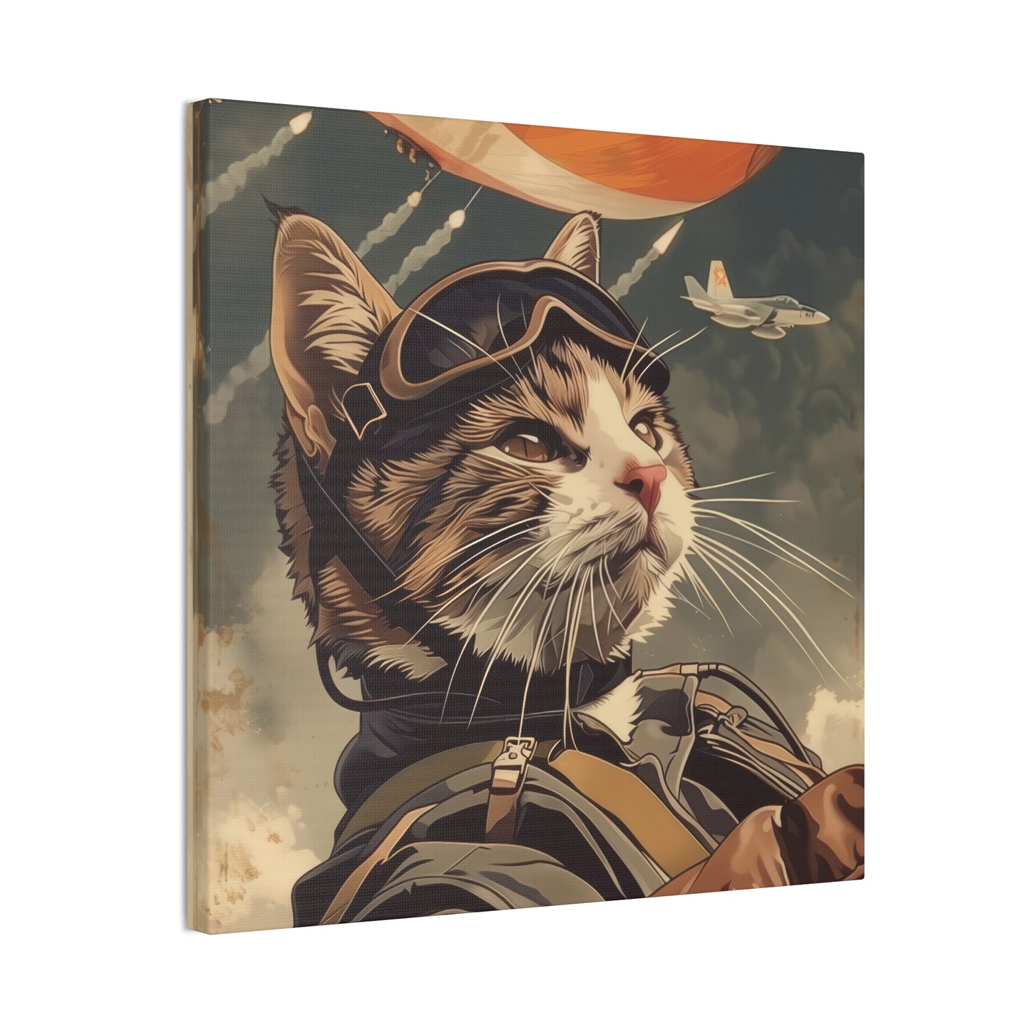 Kitty Fighter Pilot - Canvas Stretched, 0.75"