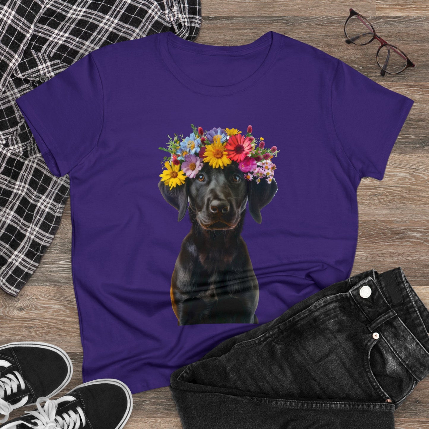 Dog's Flower Crown - Women's Midweight Cotton Tee