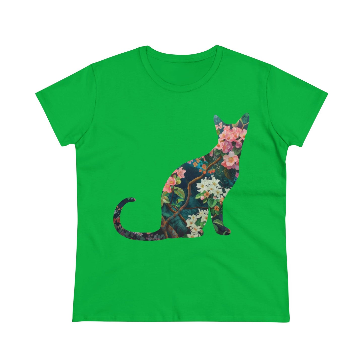 Flowery Cat - Women's Midweight Cotton Tee