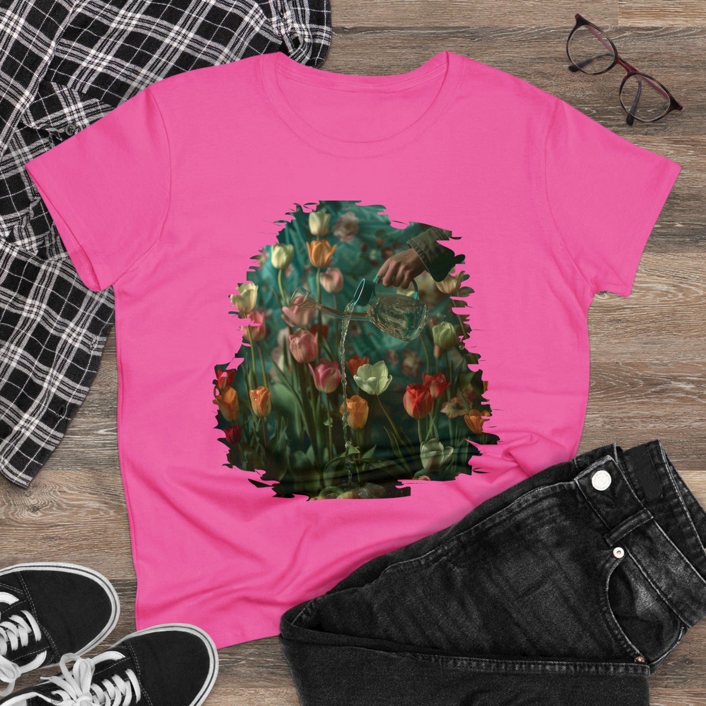 Watering Tulips - Women's Midweight Cotton Tee