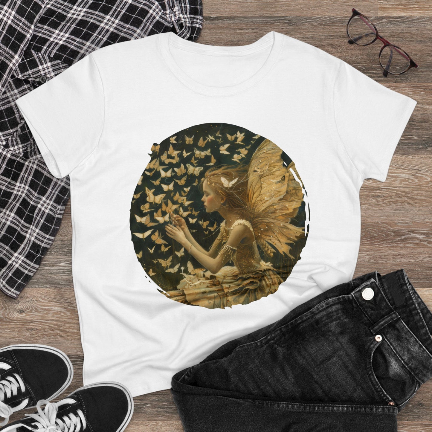 Fairy and Butterflies - Fantasy - Women's Midweight Cotton Tee