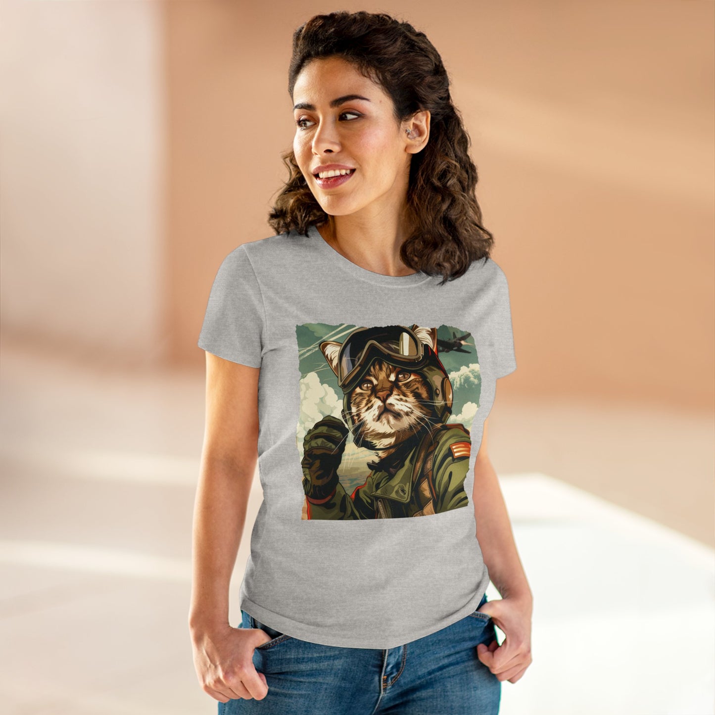 Kitty Fighter Pilot - Women's Midweight Cotton Tee