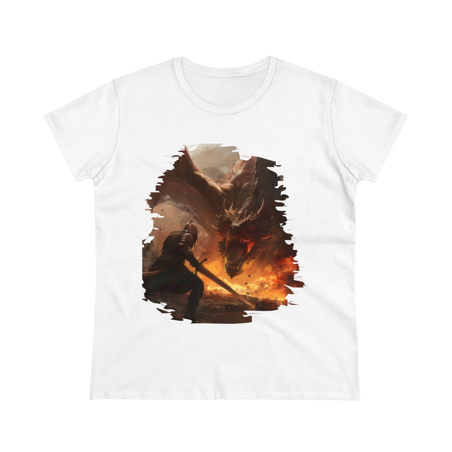 Fighter and Dragon - Fantasy - Women's Midweight Cotton Tee