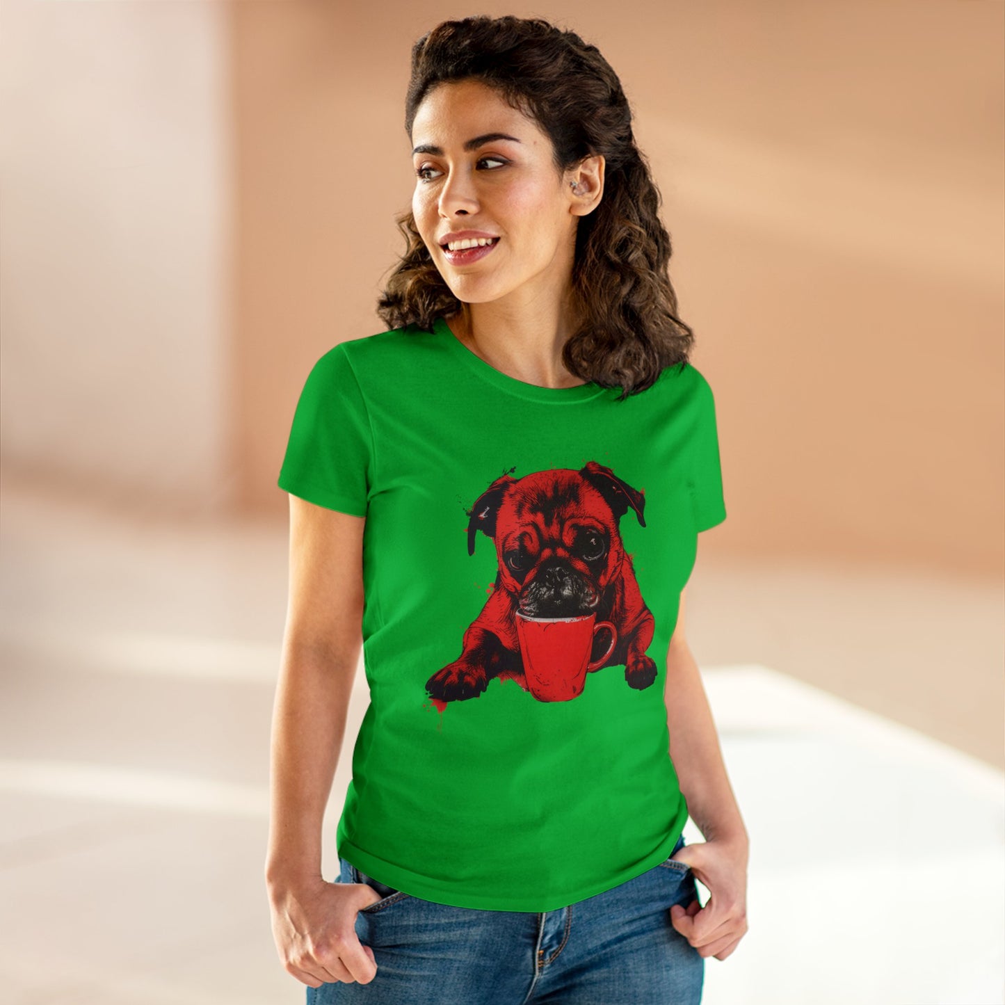 Dog Likes Coffee - Women's Midweight Cotton Tee