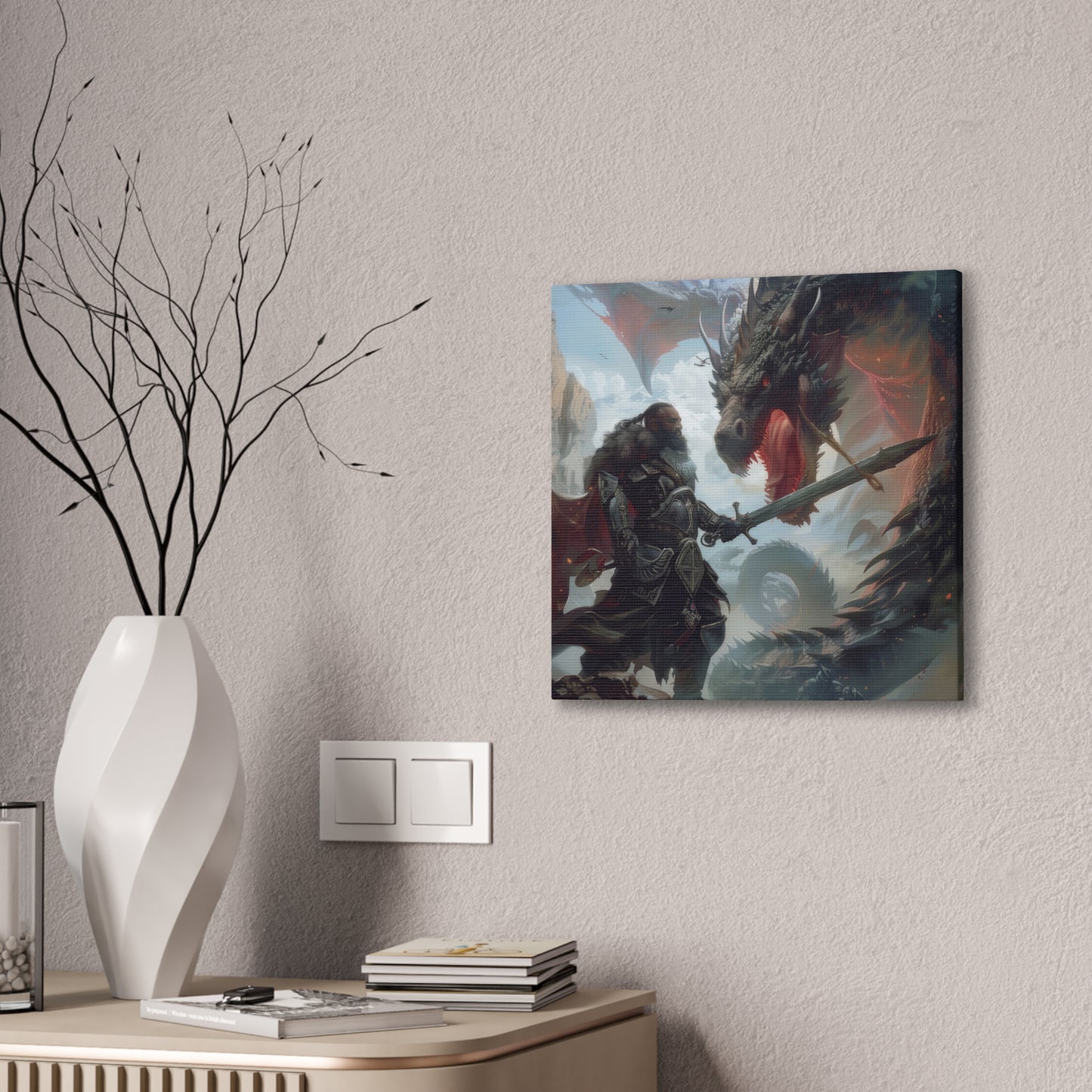 Fighter and Dragon - Canvas Stretched, 0.75"