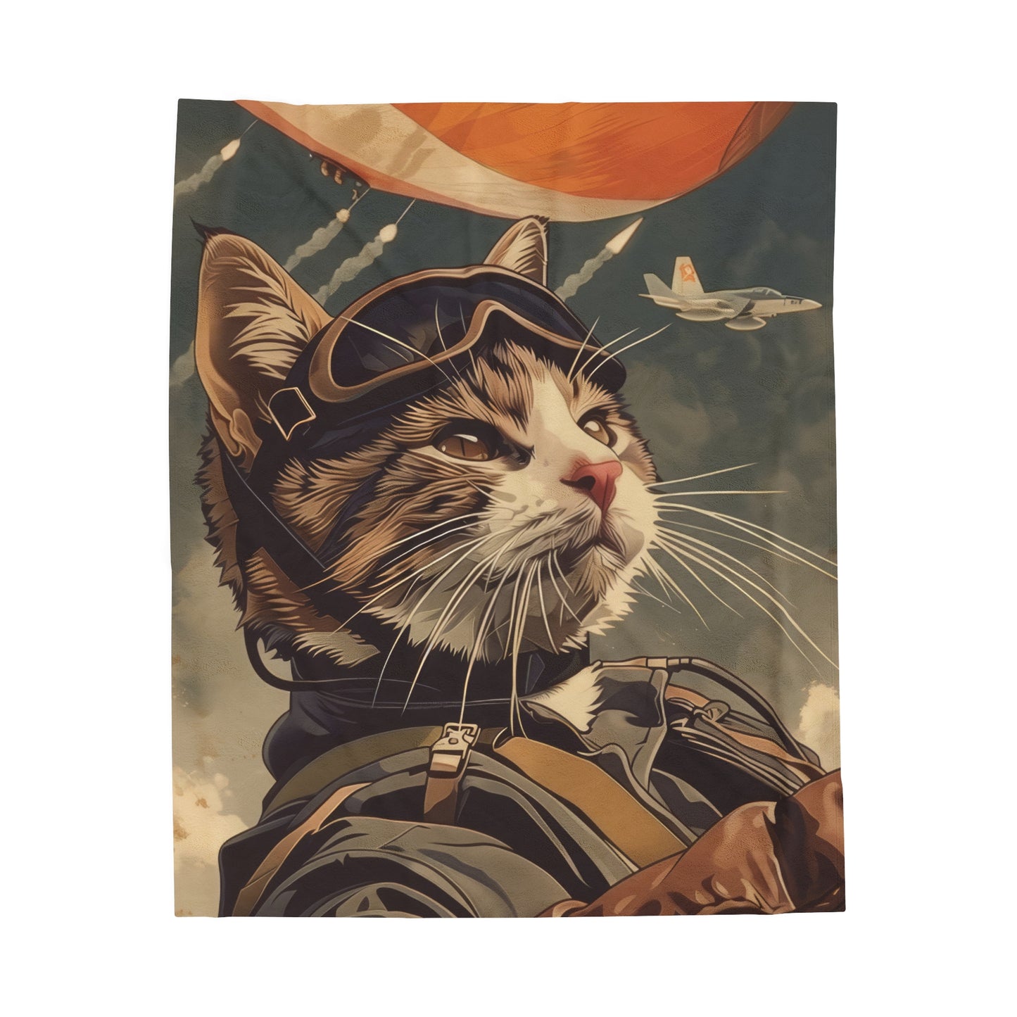 Kitty Fighter Pilot - Velveteen Plush Blanket