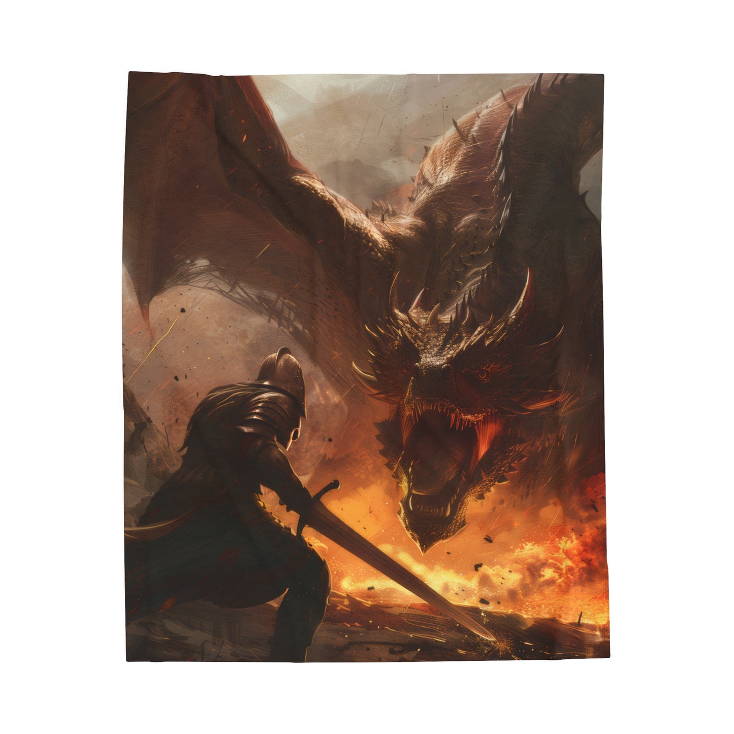 Fighter and Dragon - Velveteen Plush Blanket