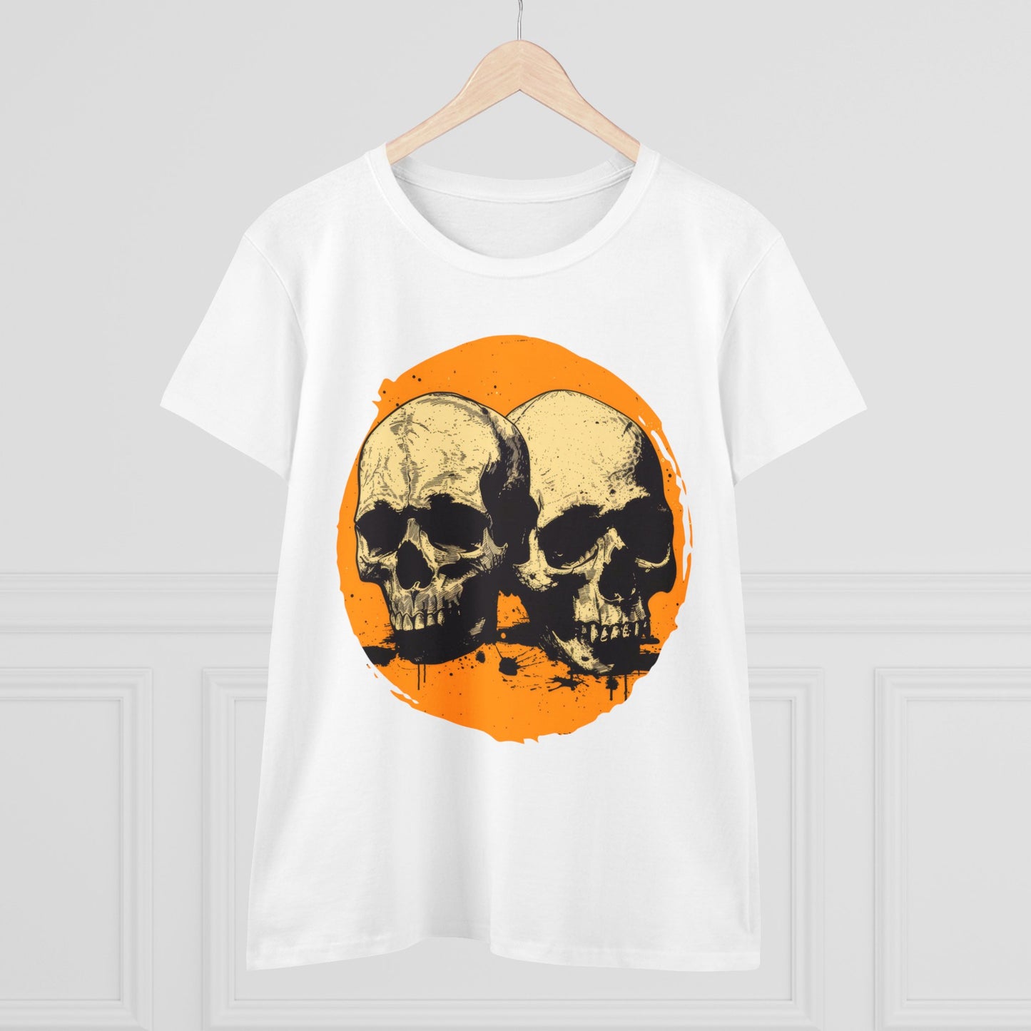 Skulls on Orange - Women's Midweight Cotton Tee