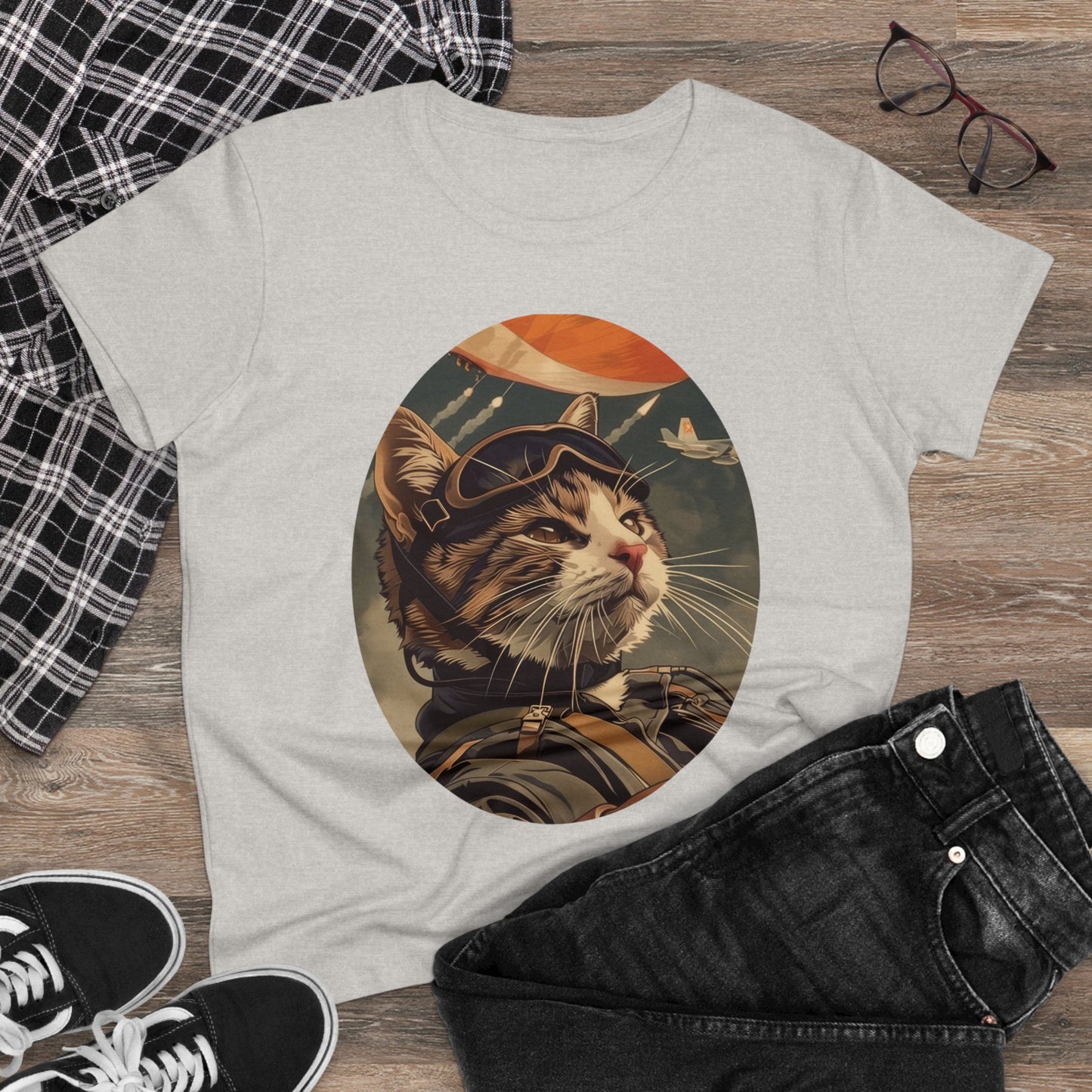 Kitty Fighter Pilot - Women's Midweight Cotton Tee