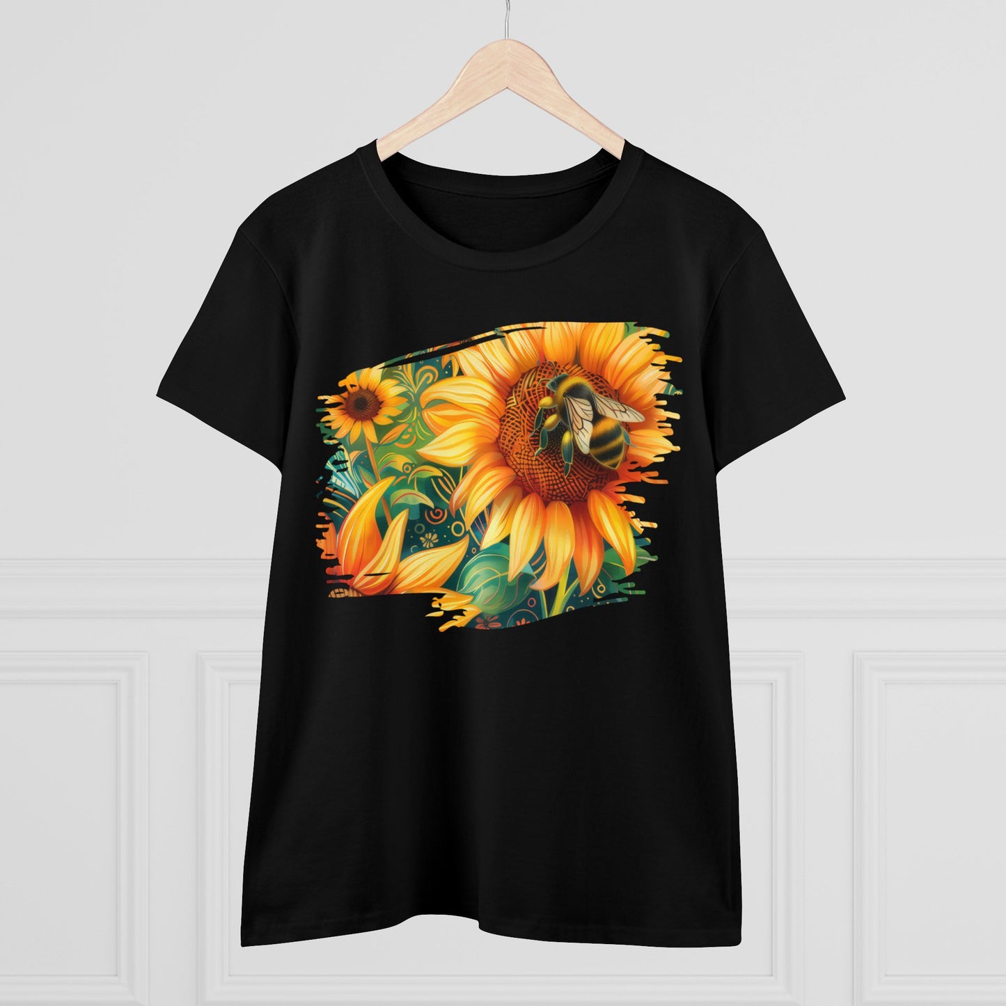 Sunflowers and Bee - Women's Midweight Cotton Tee