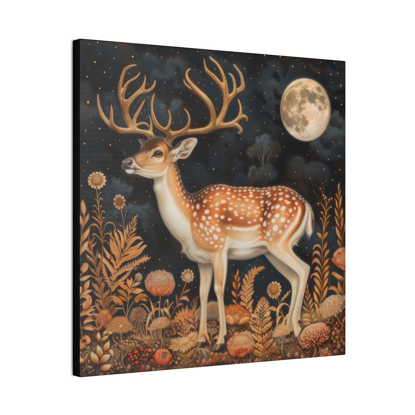 Deer and Moon - Canvas Stretched, 0.75"