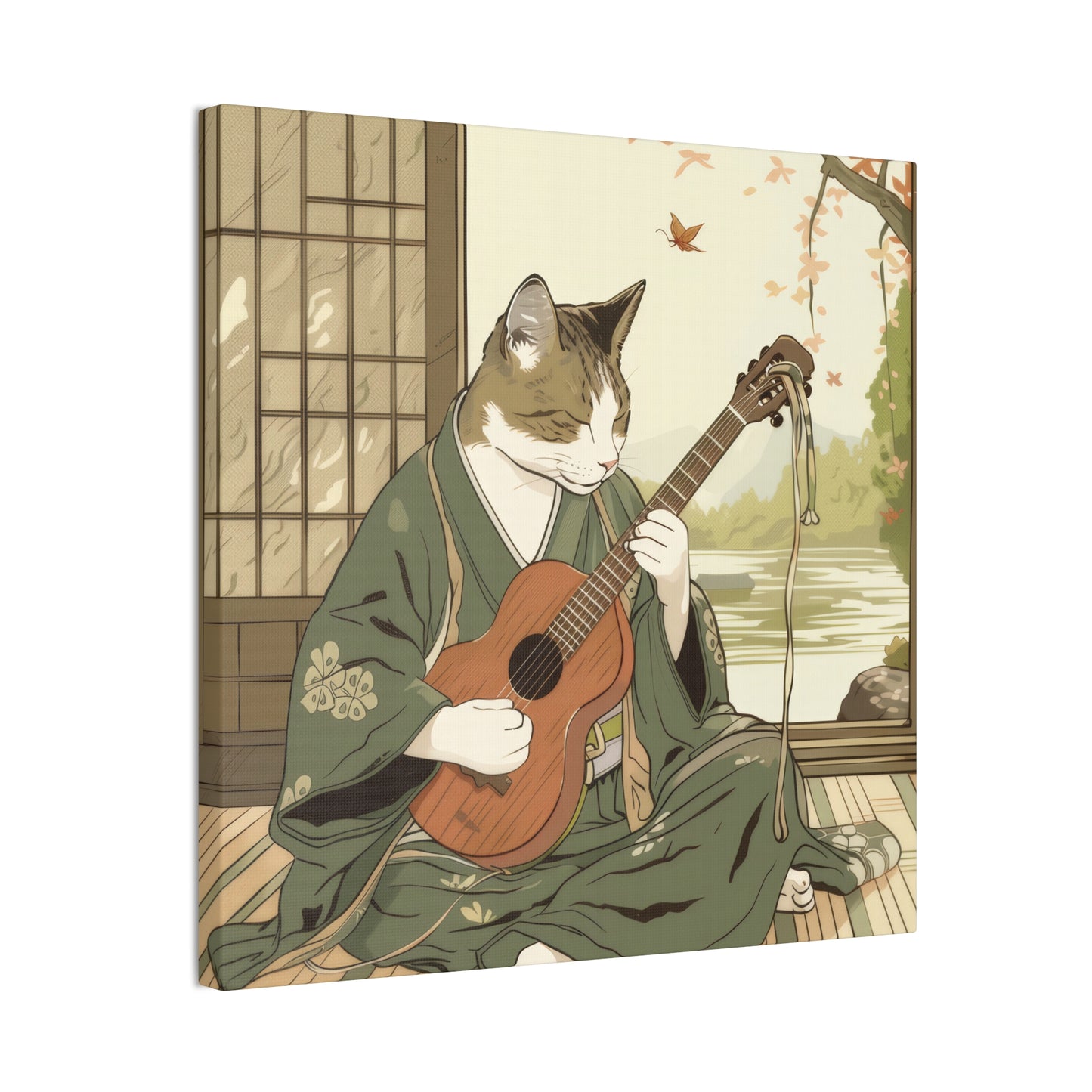 Japanese Kitty Guitarist - Canvas Stretched, 0.75" - Canvas Stretched, 0.75"