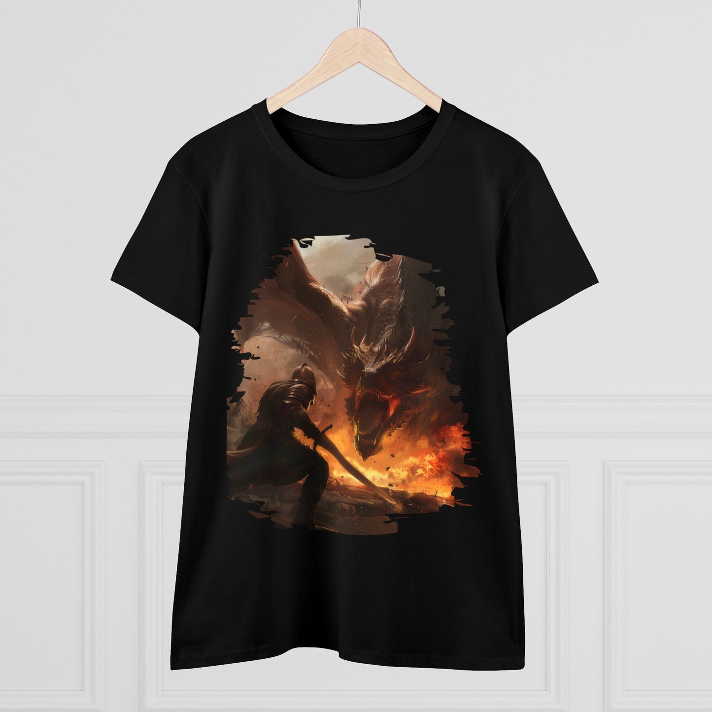 Fighter and Dragon - Fantasy - Women's Midweight Cotton Tee