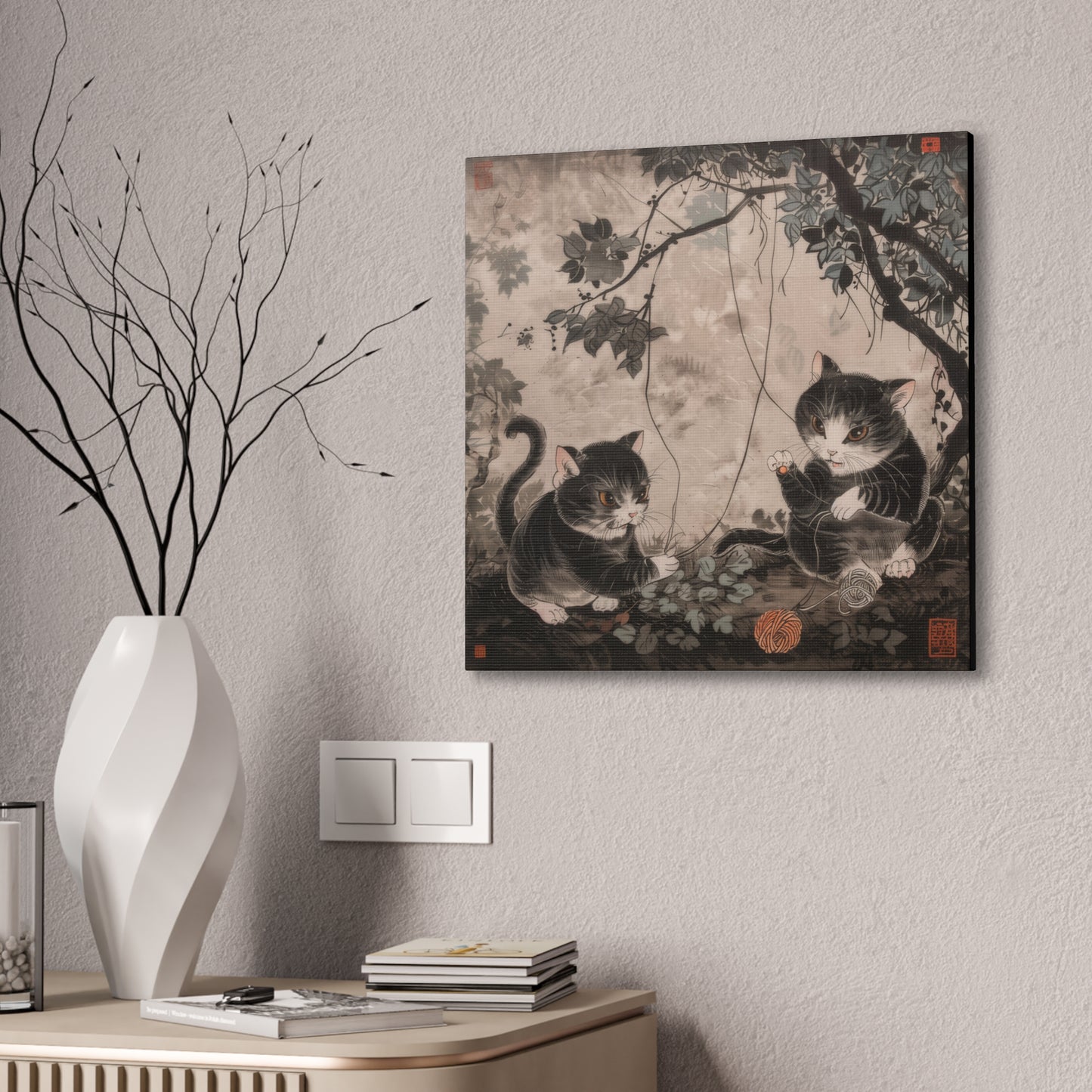 Japanese Woodblock Kitties - Canvas Stretched, 0.75" - Canvas Stretched, 0.75"