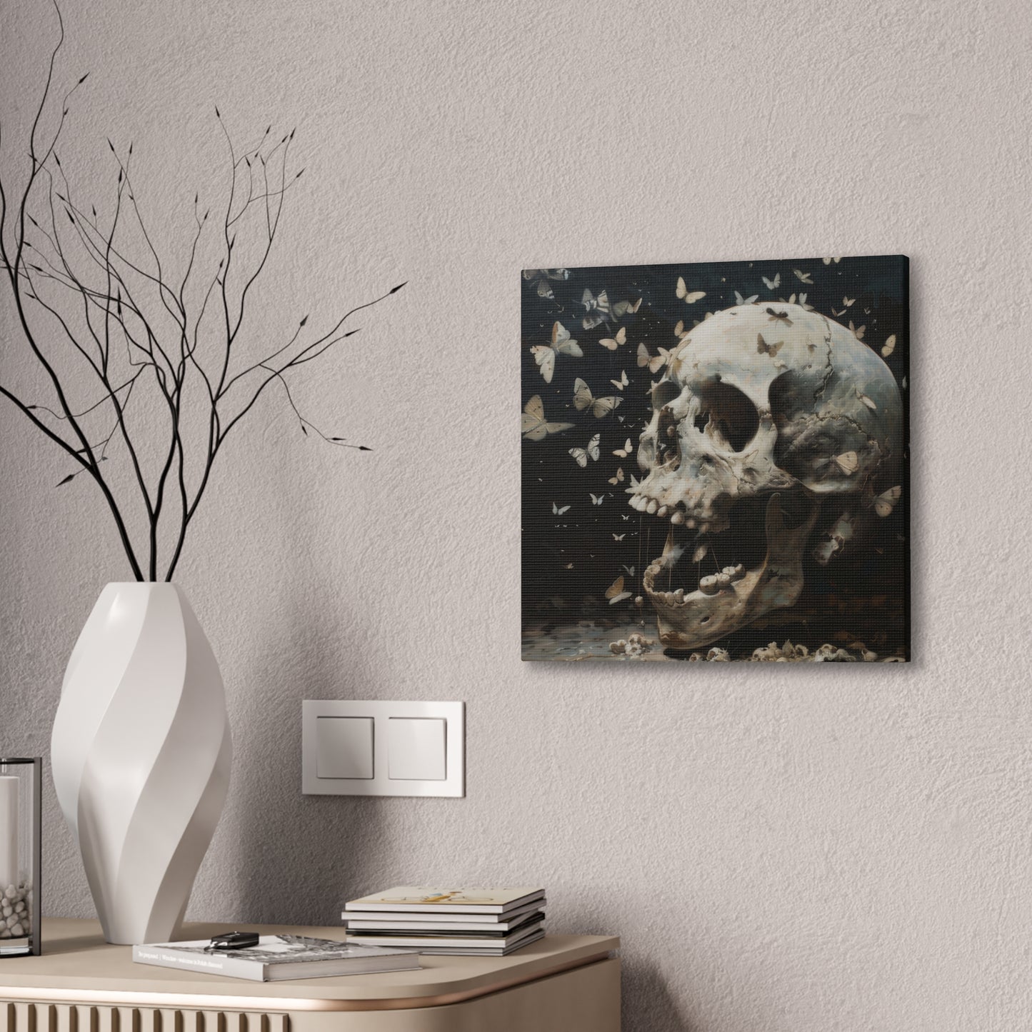 Skull and Butterflies - Canvas Stretched, 0.75"