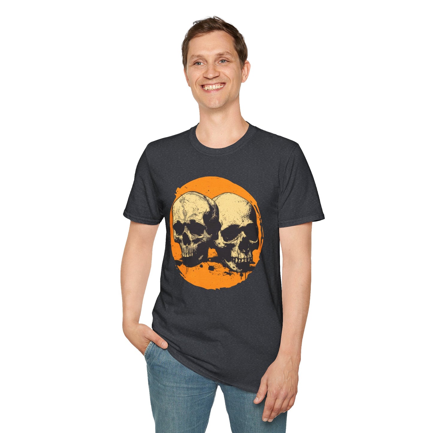 Skulls on Orange - Unisex Softstyle T-Shirt