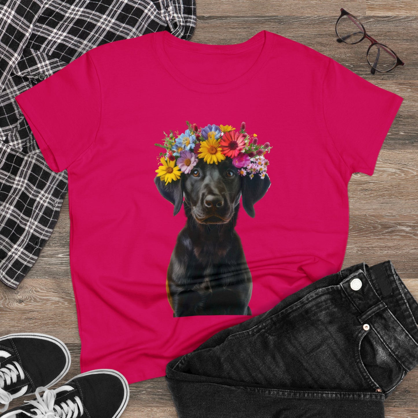 Dog's Flower Crown - Women's Midweight Cotton Tee