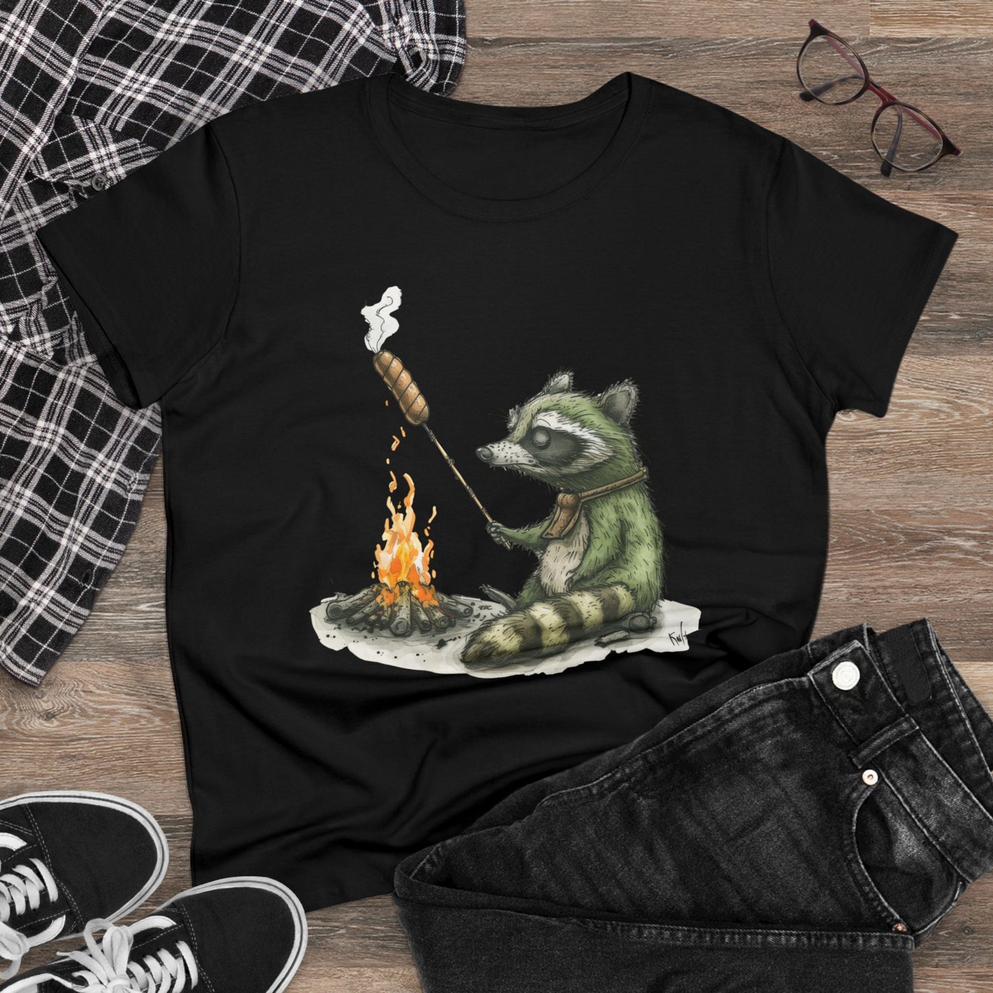 Raccoon Campfire - Women's Midweight Cotton Tee