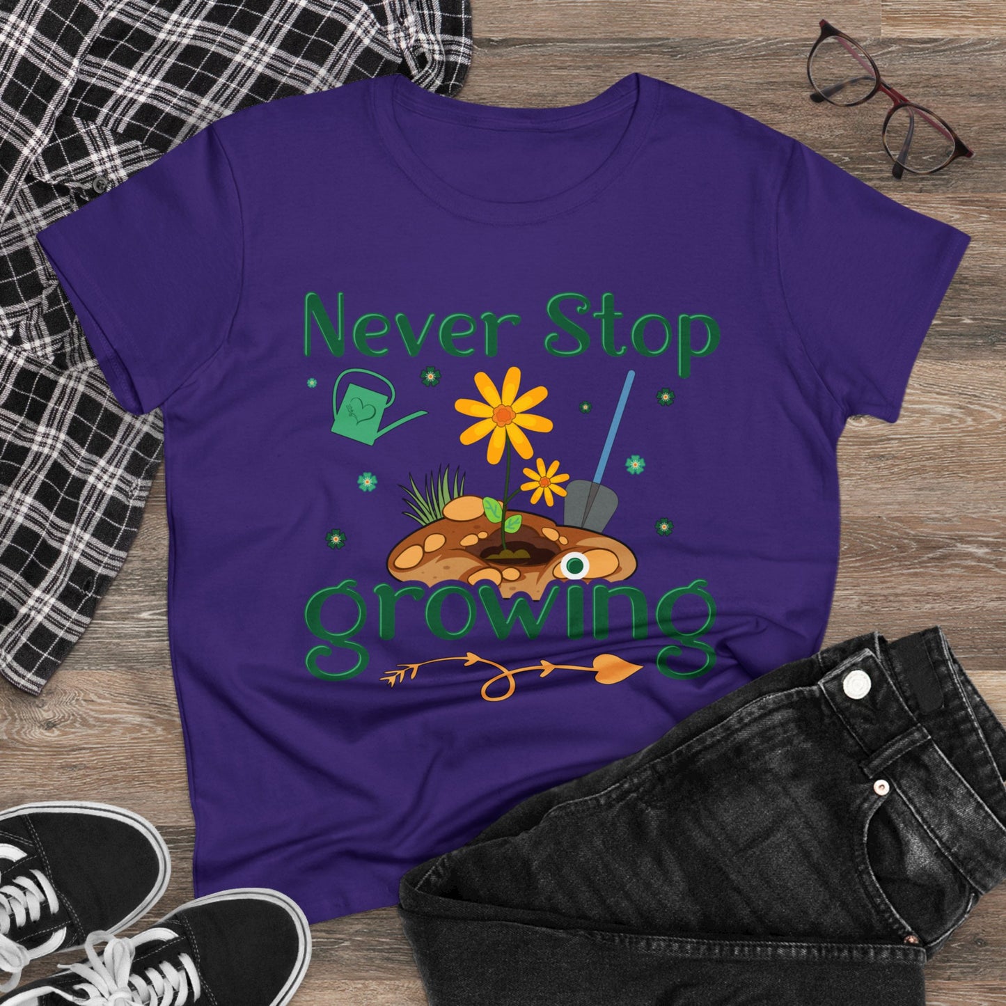 Never Stop Growing - Gardening - Women's Midweight Cotton Tee