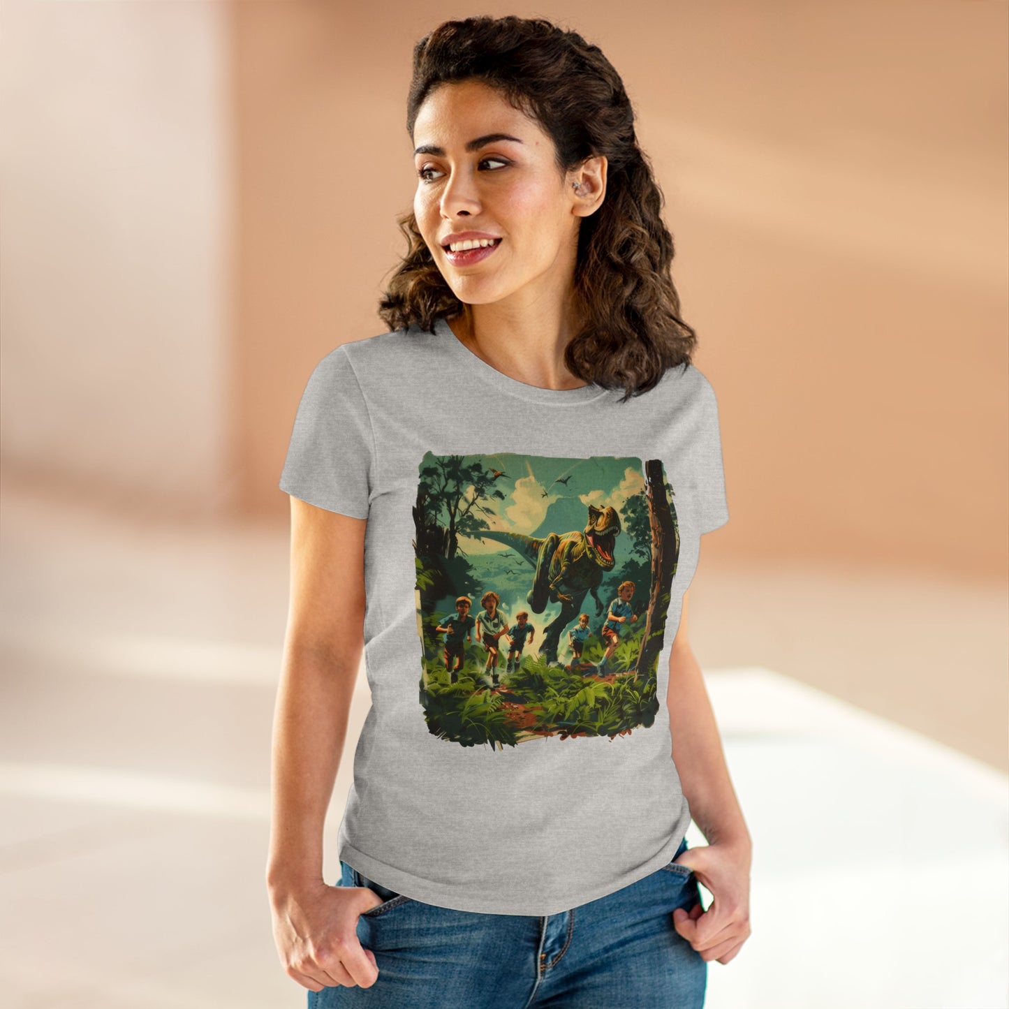 Dinosaur Chase - Women's Midweight Cotton Tee