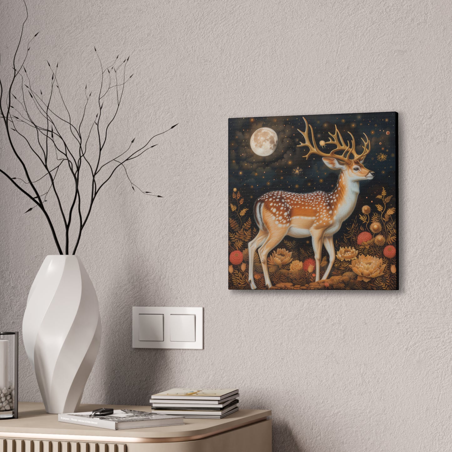 Deer and Moon - Canvas Stretched, 0.75"