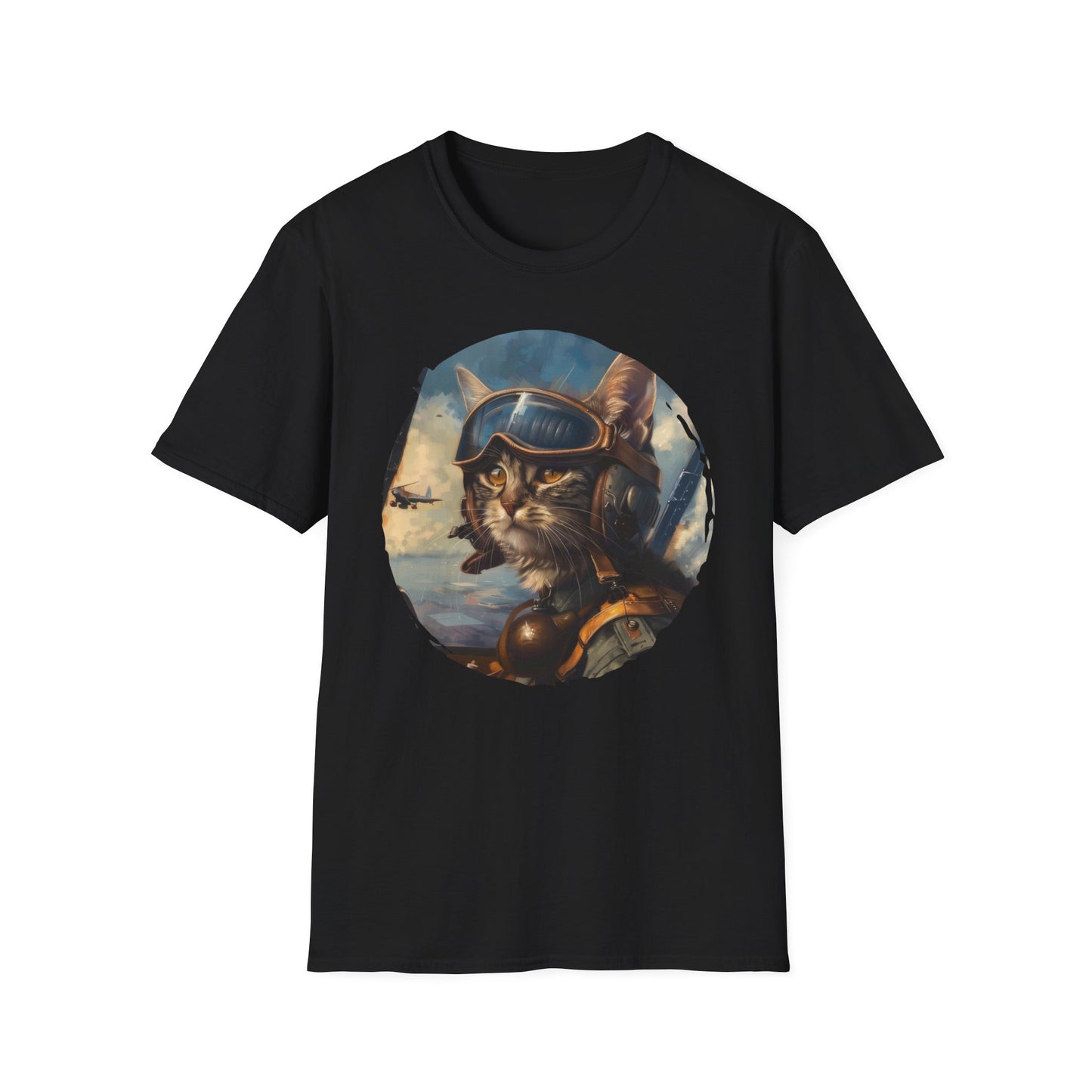 Cat Fighter Pilot - Unisex Softstyle T-Shirt