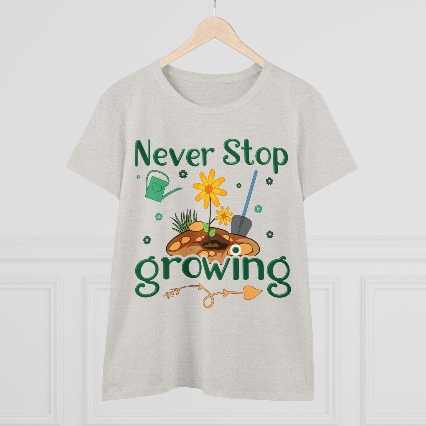 Never Stop Growing - Gardening - Women's Midweight Cotton Tee