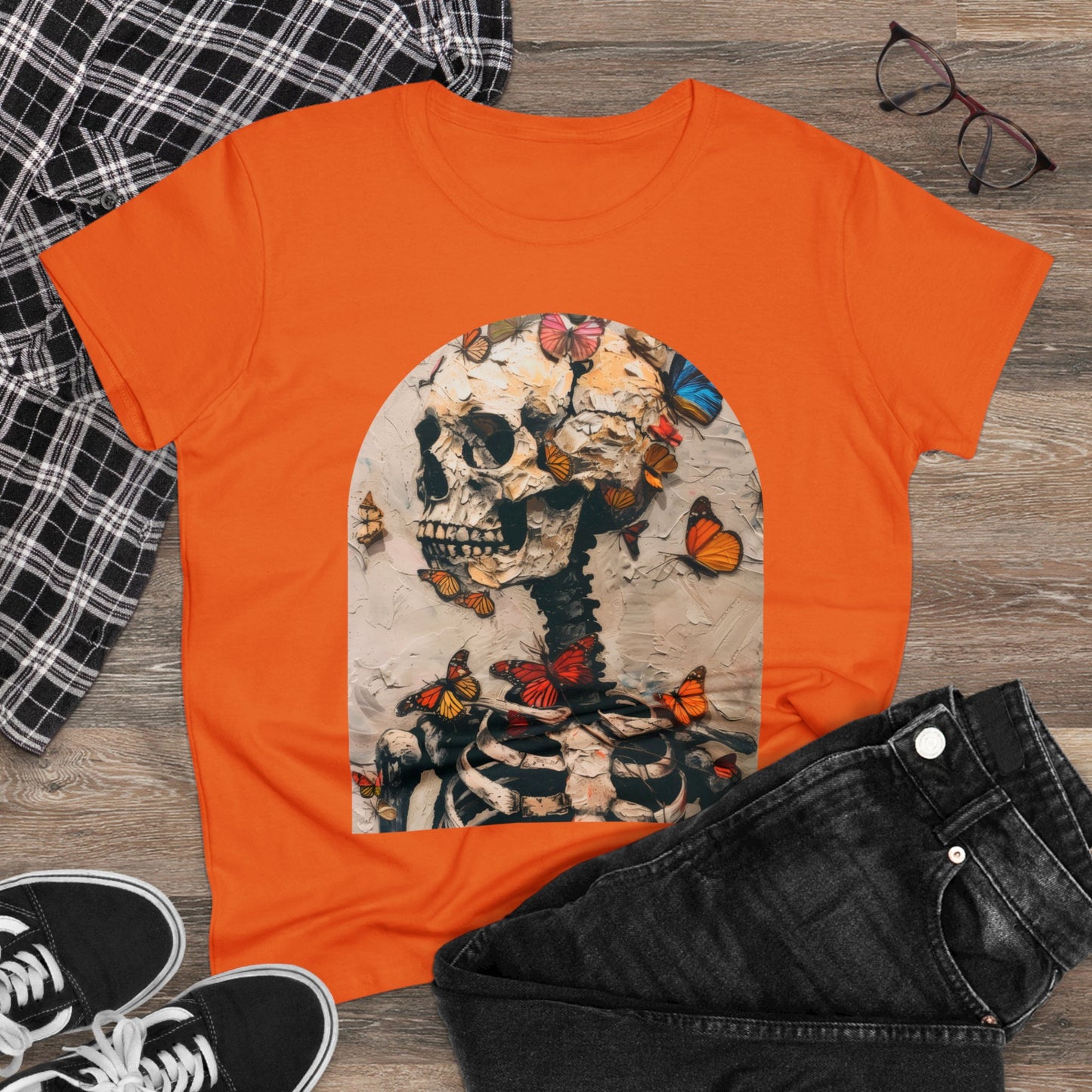 Skeleton and Butterflies - Women's Midweight Cotton Tee