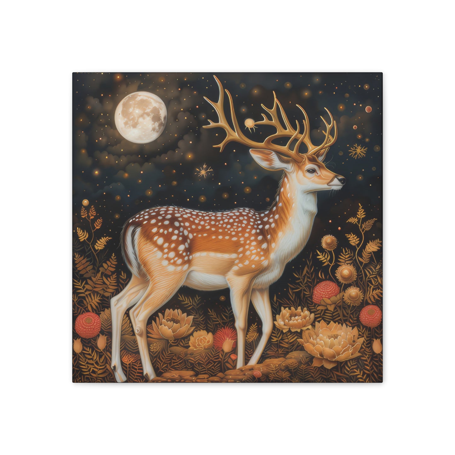 Deer and Moon - Canvas Stretched, 0.75"