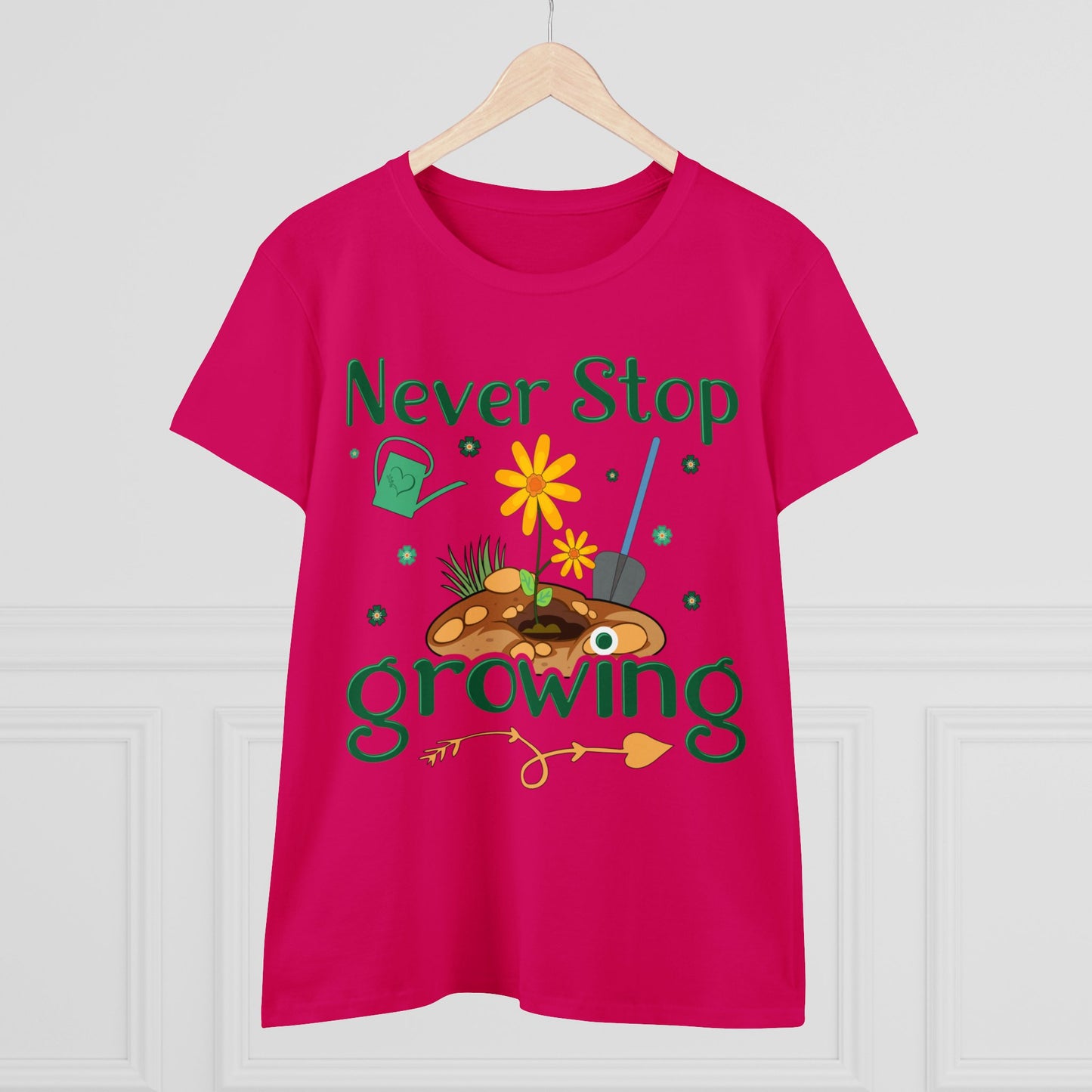 Never Stop Growing - Gardening - Women's Midweight Cotton Tee