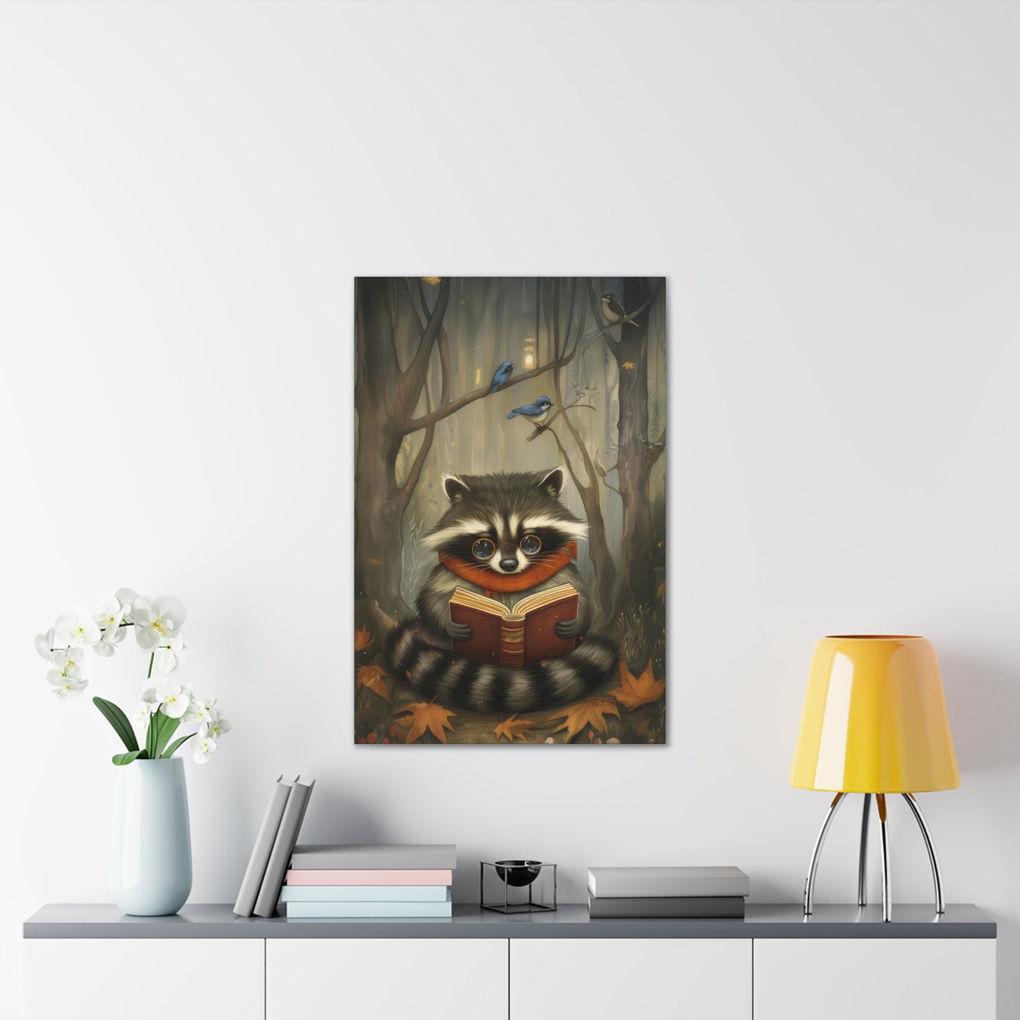 Reading Raccoon - Canvas Stretched, 0.75"