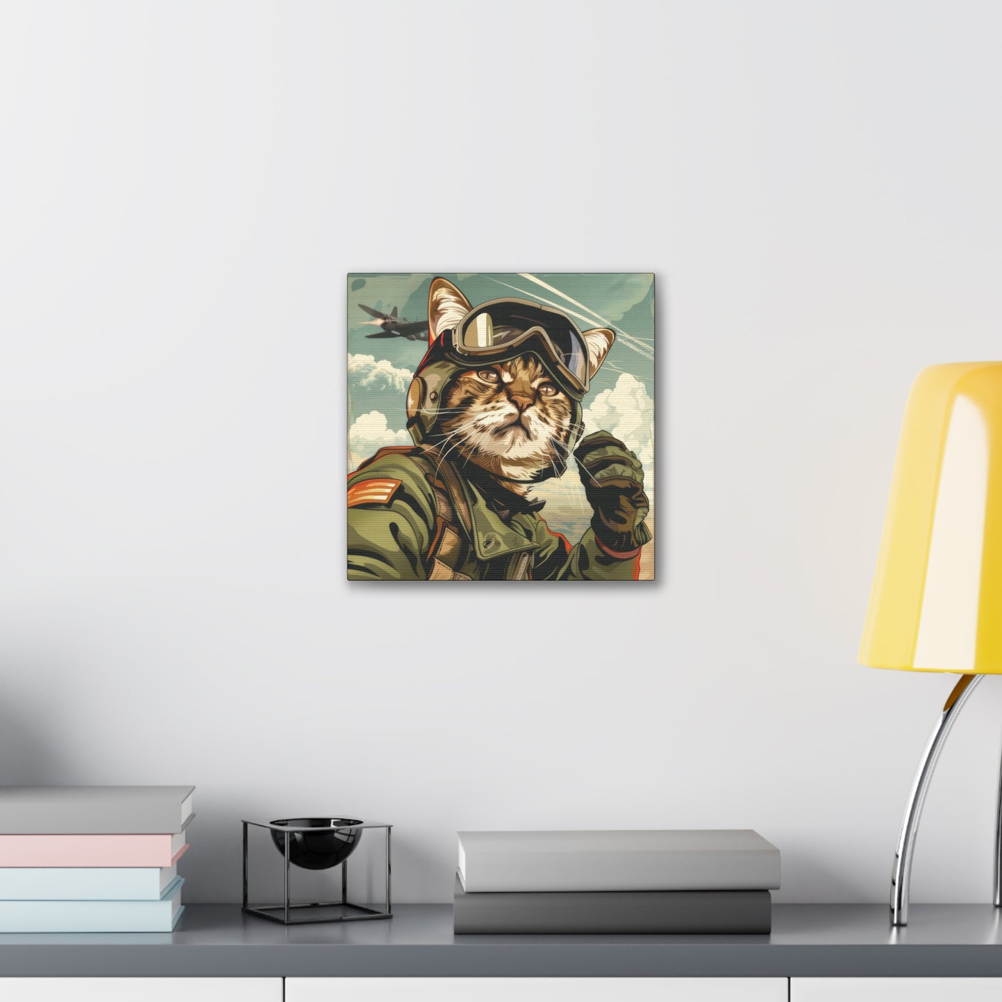 Kitty Fighter Pilot - Canvas Stretched, 0.75"