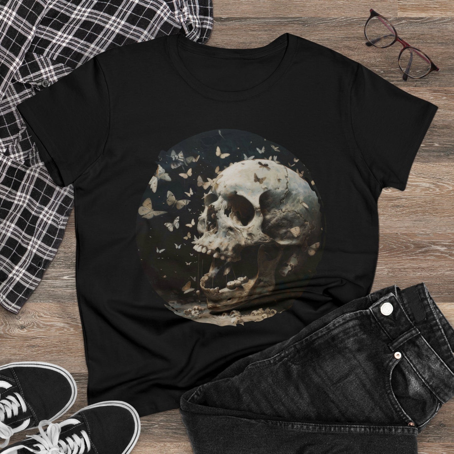 Skull and Butterflies - Women's Midweight Cotton Tee