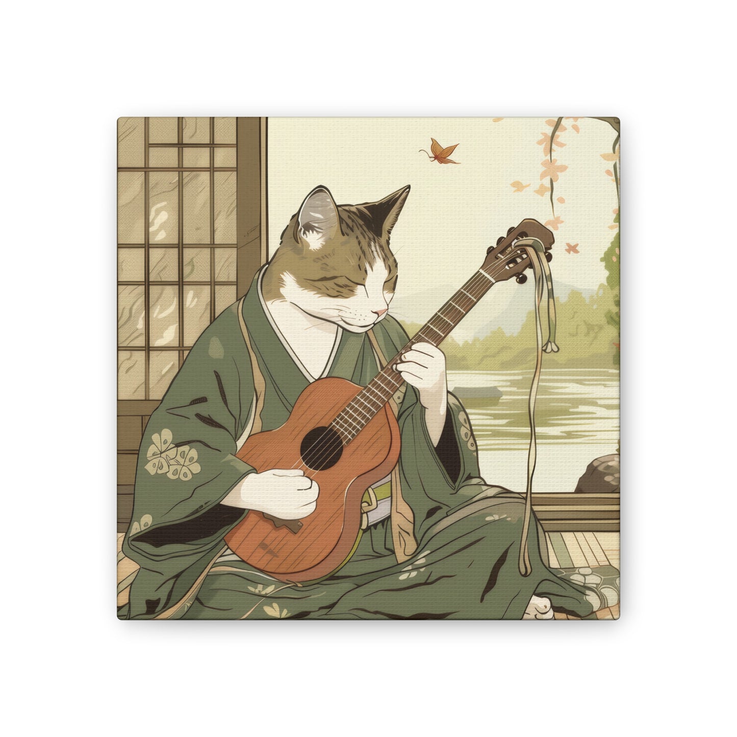 Japanese Kitty Guitarist - Canvas Stretched, 0.75" - Canvas Stretched, 0.75"