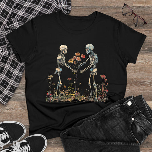 Skeletons Picking Flowers - Women's Midweight Cotton Tee