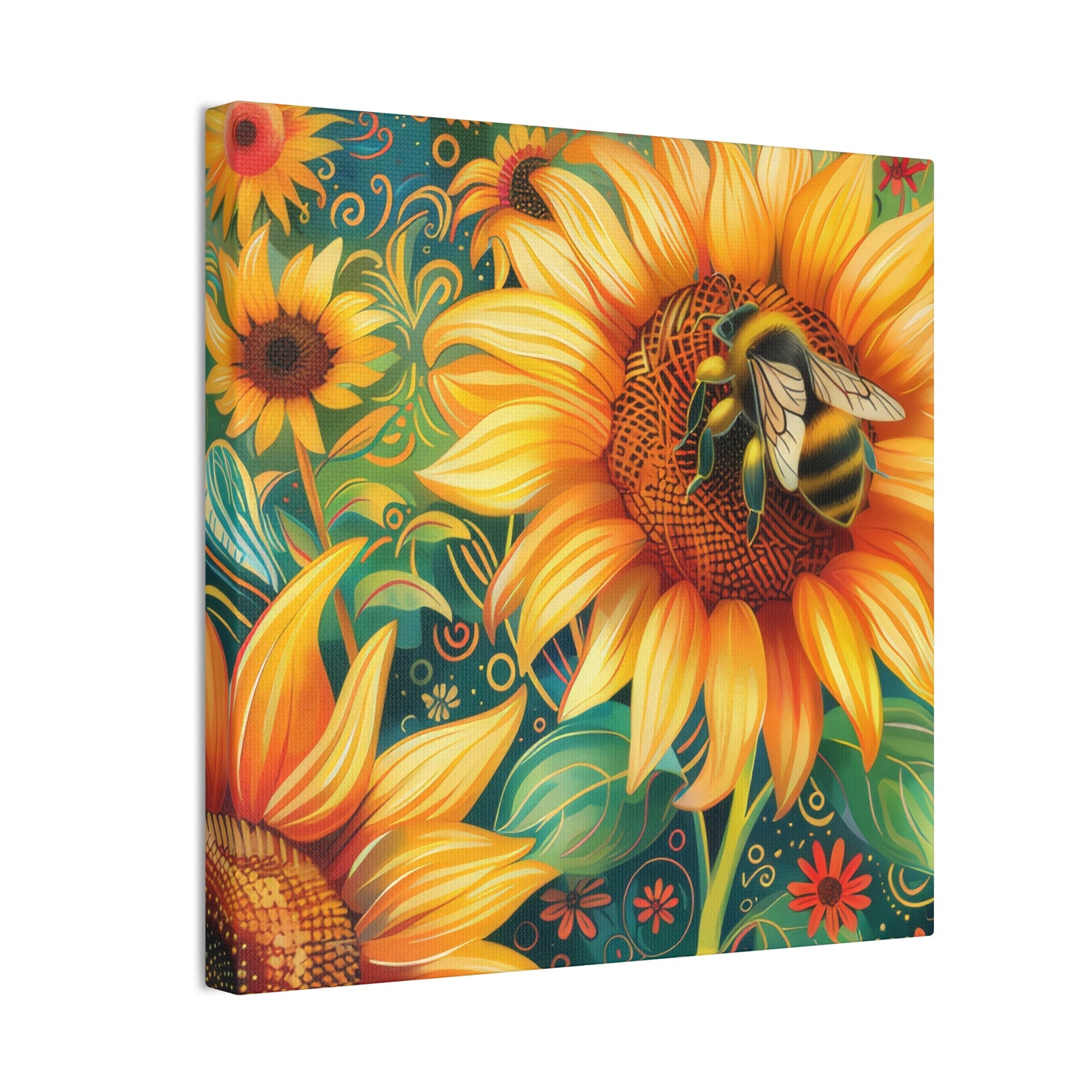 Sunflower and Bee - Canvas Stretched, 0.75"